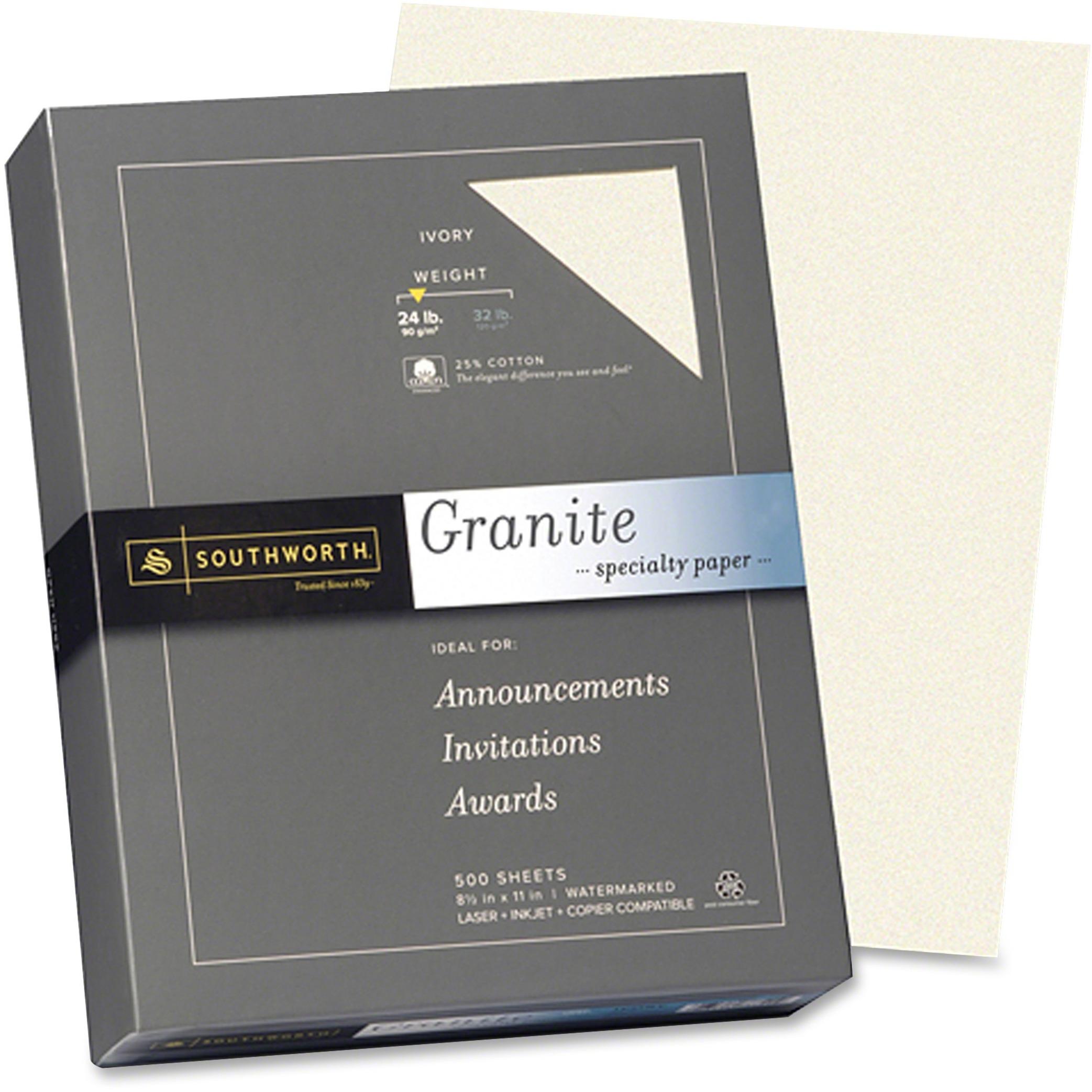 Granite Paper, 24lb, 8-1/2"x11", 25% Cotton, 500/BX, Ivory