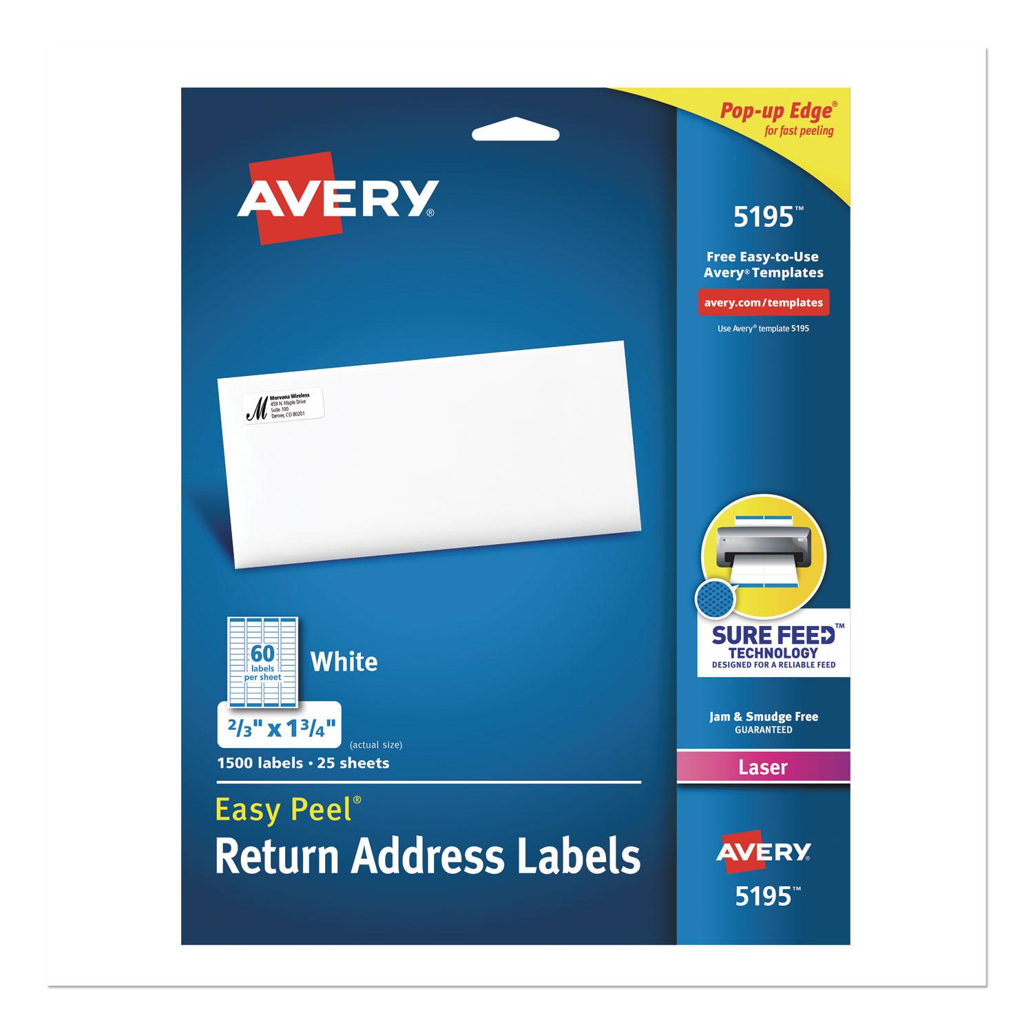Avery® Easy Peel Mailing Address Labels, Laser, 2/3 x 1 3/4, White, 1500/Pack