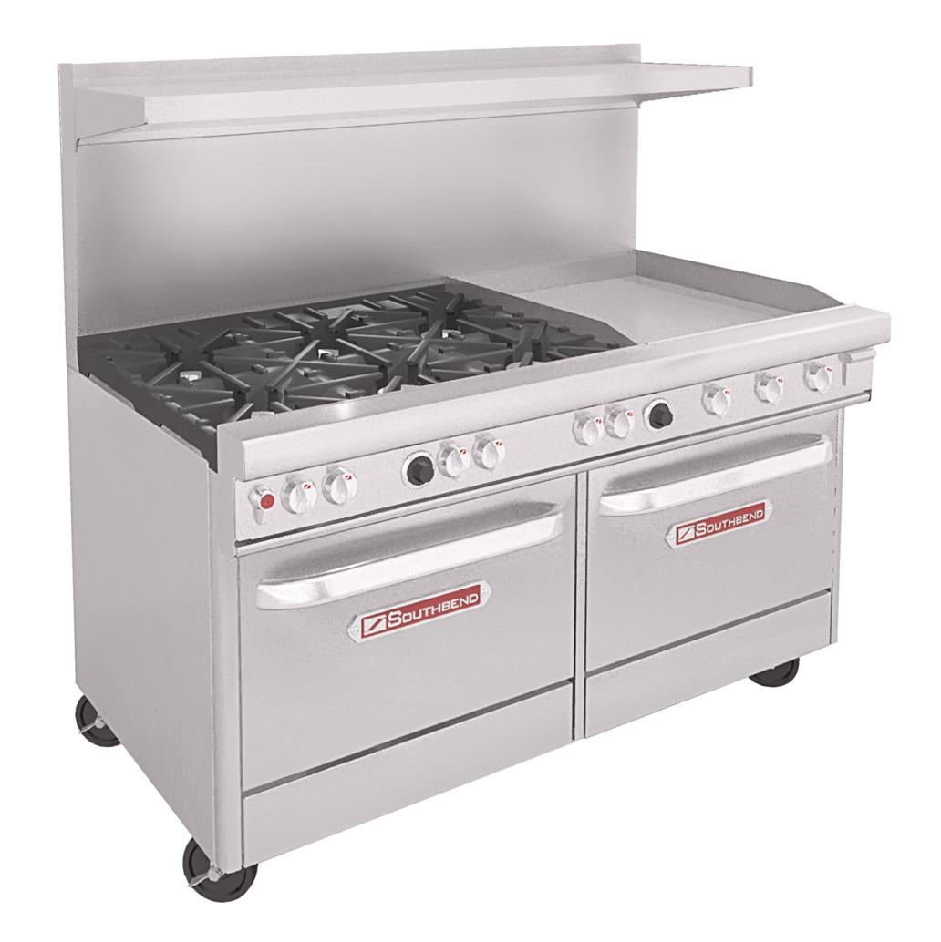 Southbend Medium-Duty Range 60", 6 Burners, 24" Griddle, One Standard, One Convection - Gas Type: Natural Side: Griddle Left