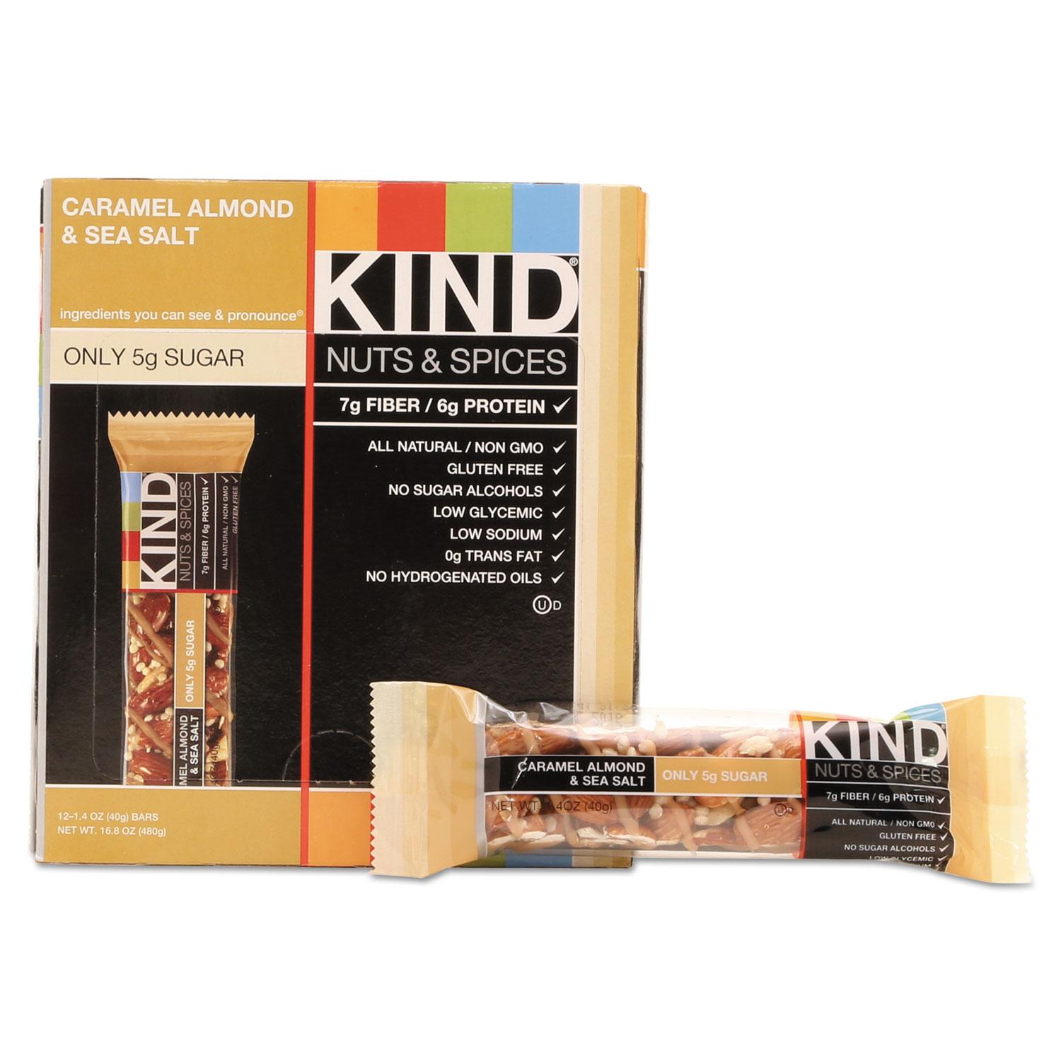 KIND Nuts and Spices Bar, Caramel Almond and Sea Salt, 1.4 oz Bar, 12/Box