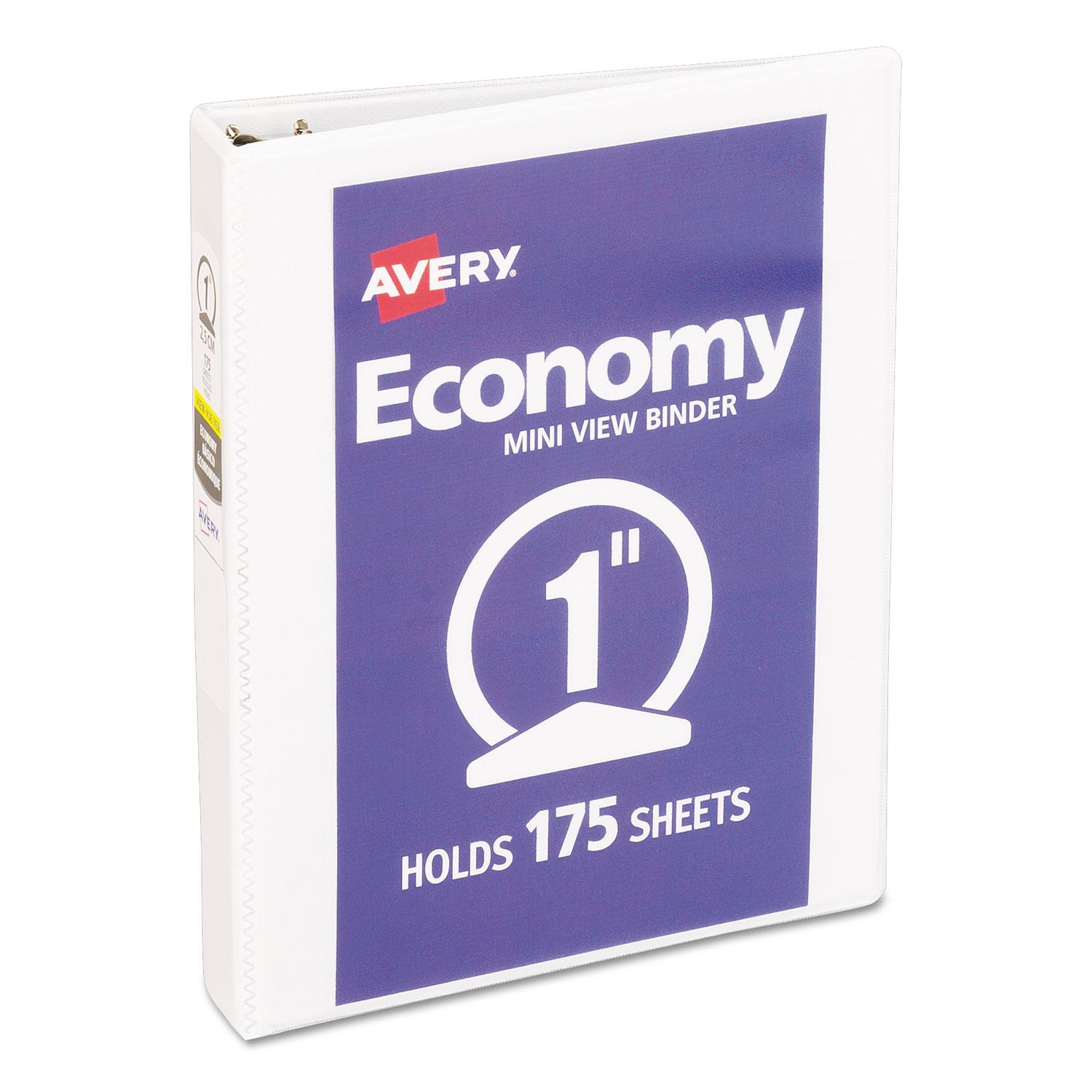 Avery® Economy Mini View Binder w/Round Rings, 8 1/2 x 5 1/2, 1" Cap, White