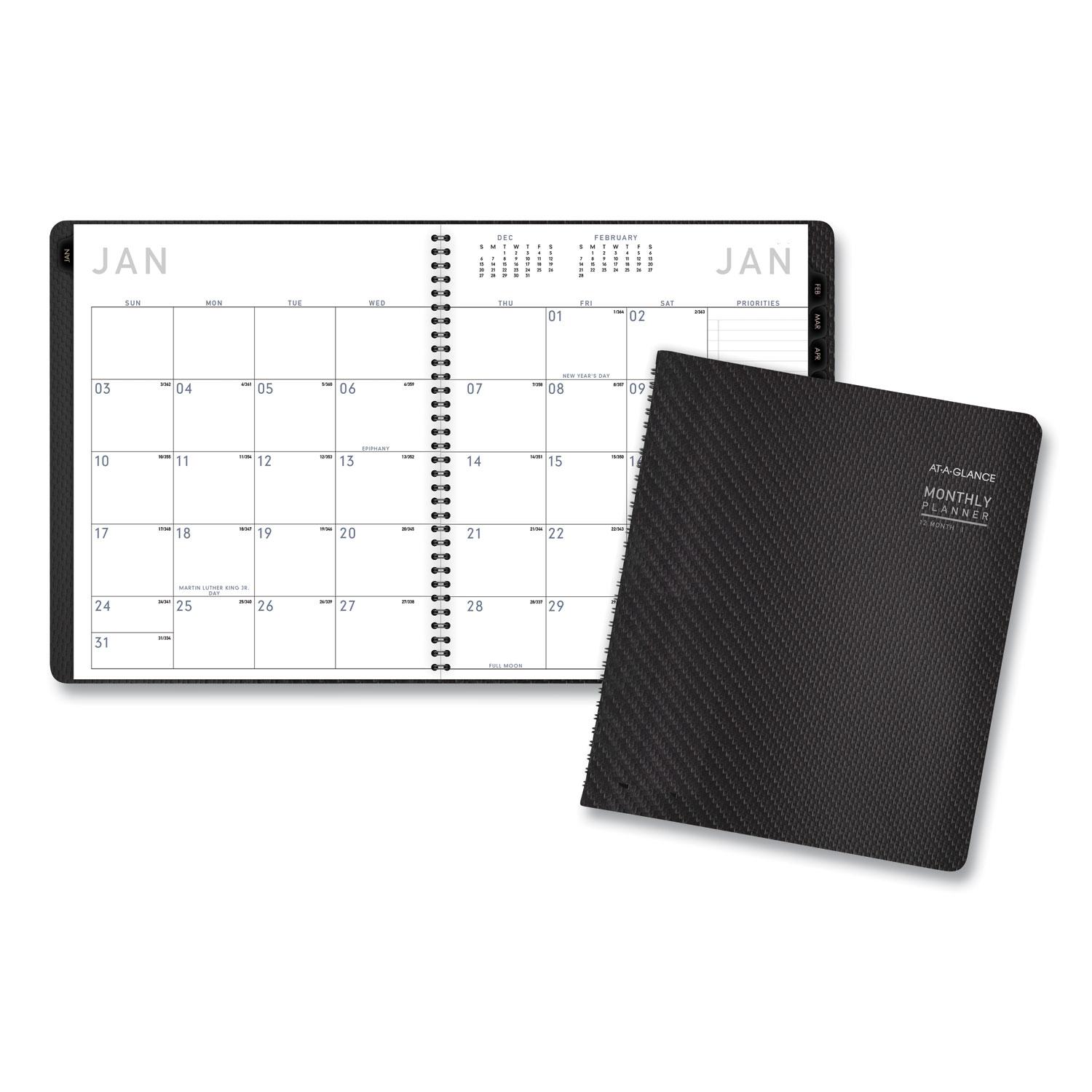 AT-A-GLANCE® Contemporary Monthly Planner, Premium Paper, 8 7/8 x 11, Graphite Cover, 2019