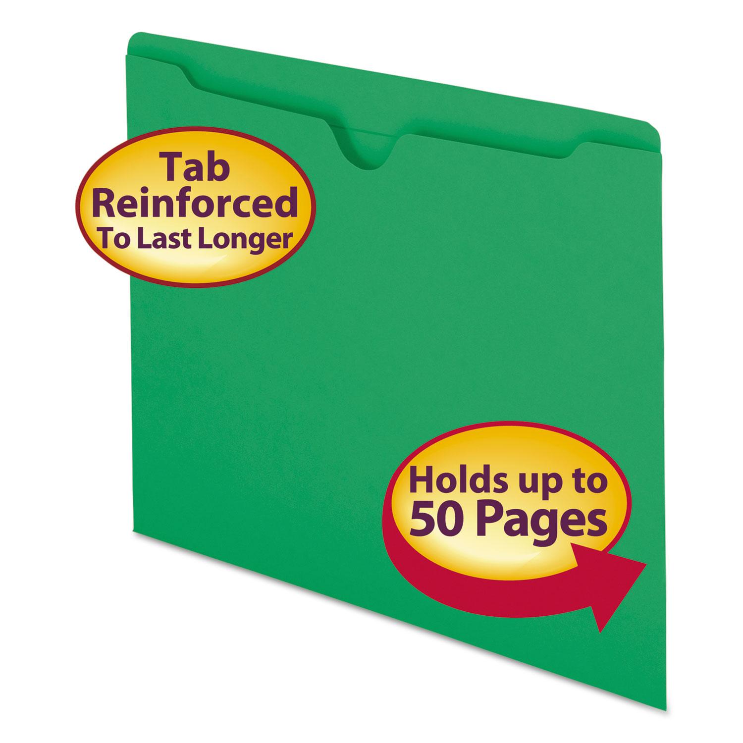 Smead Colored File Jackets w/Reinforced 2-Ply Tab, Letter, 11pt, Green, 100/Box