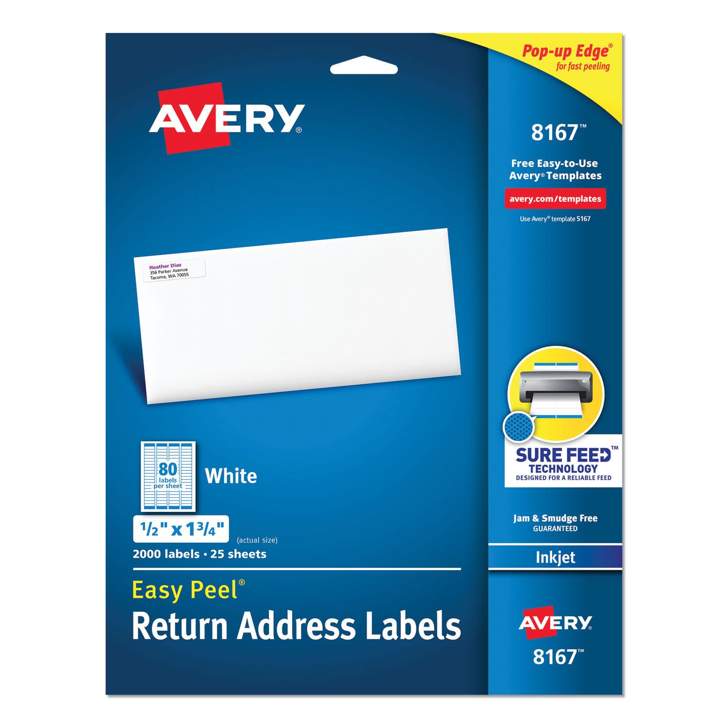 Avery® Easy Peel Return Address Labels, Inkjet, 1/2 x 1 3/4, White, 2000/Pack