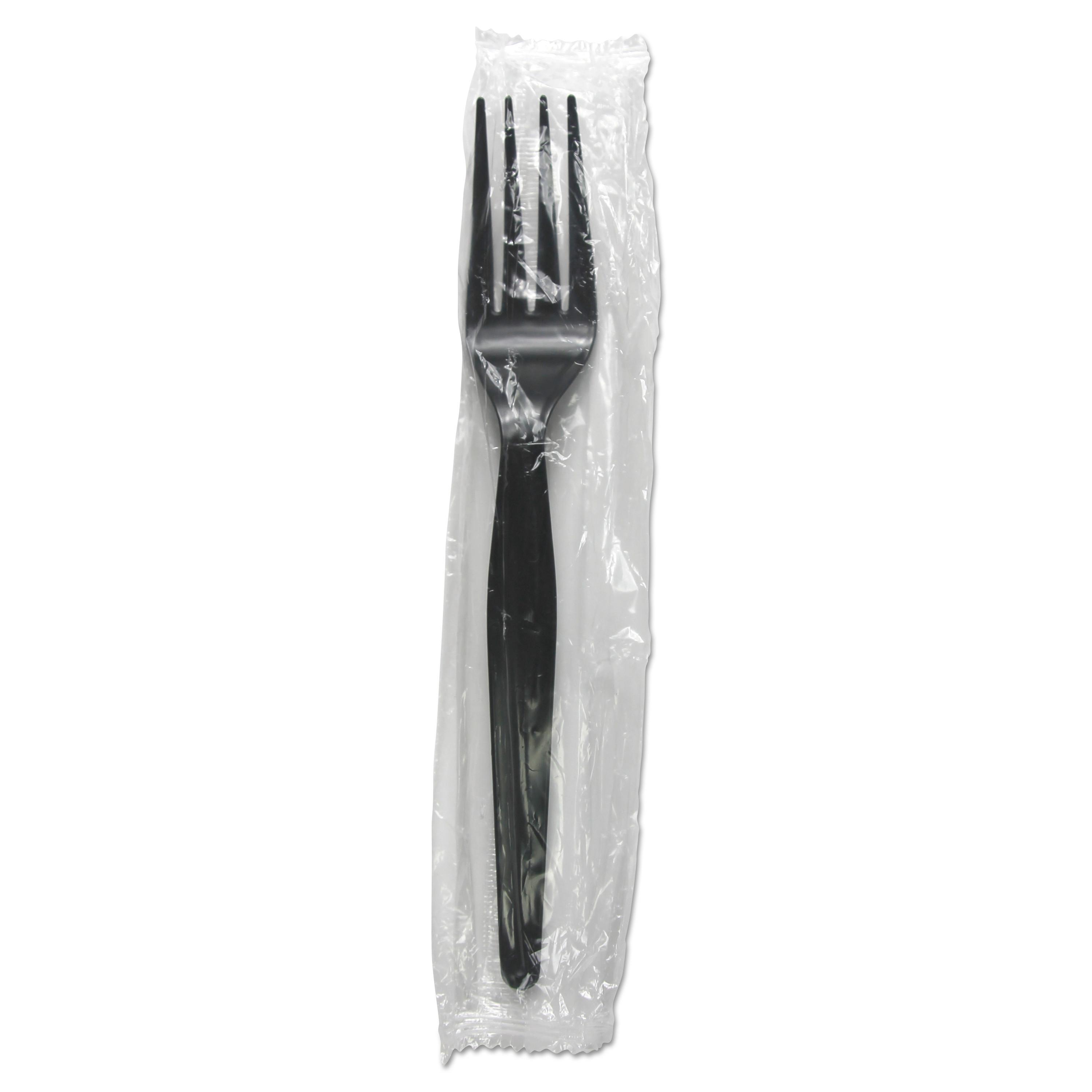 Boardwalk® Heavyweight Wrapped Polystyrene Cutlery, Fork, Black, 1000/Carton