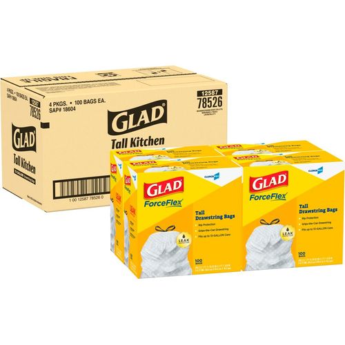 Glad Tall Kitchen Quick-Tie ForceFlex Unscented White Trash Bag