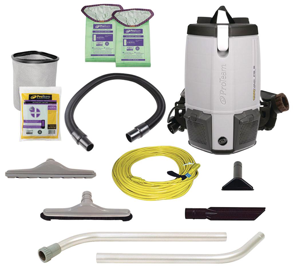 ProTeam ProVac FS 6 Commercial Backpack Vacuum, 6Qt, Restaurant Tool Kit