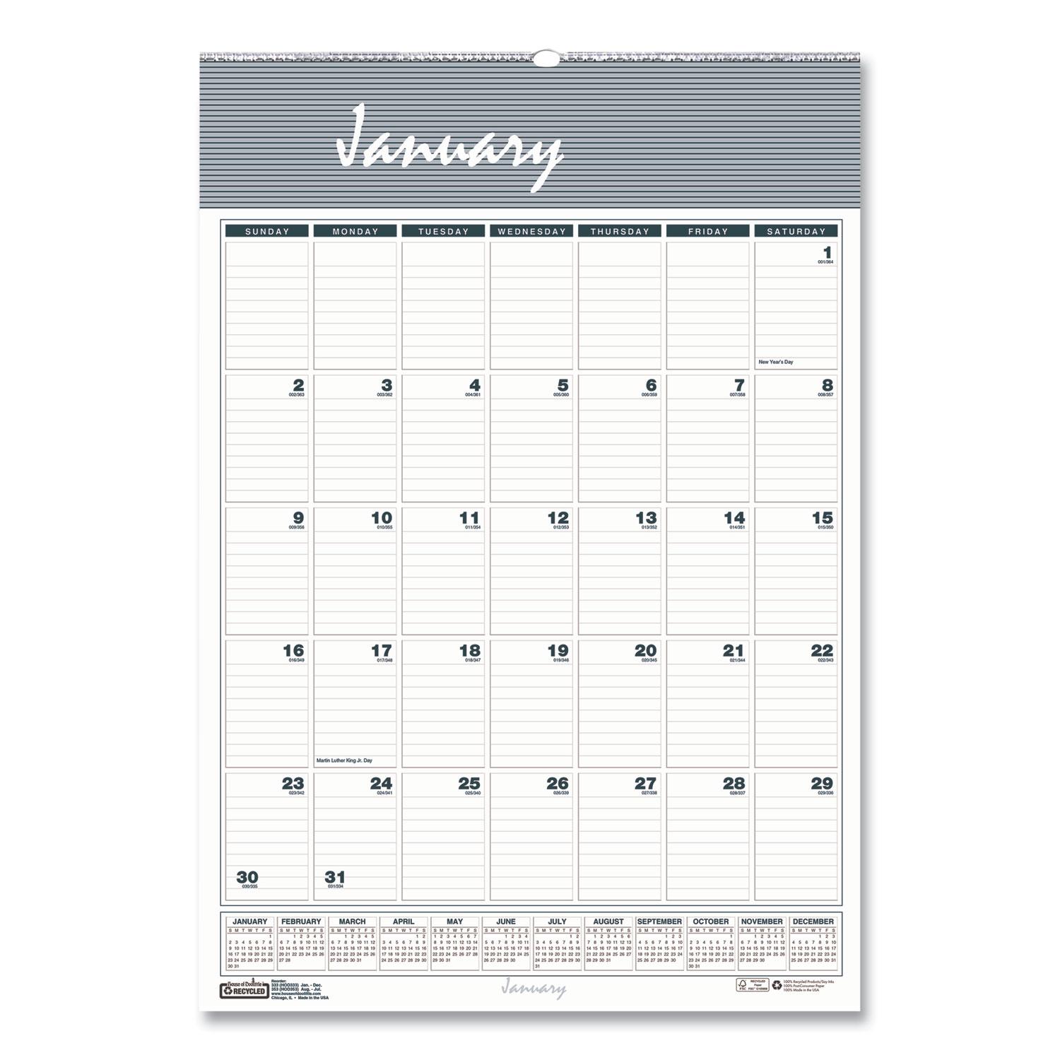 House of Doolittle™ Recycled Bar Harbor Wirebound Monthly Wall Calendar, 8 1/2 x 11,