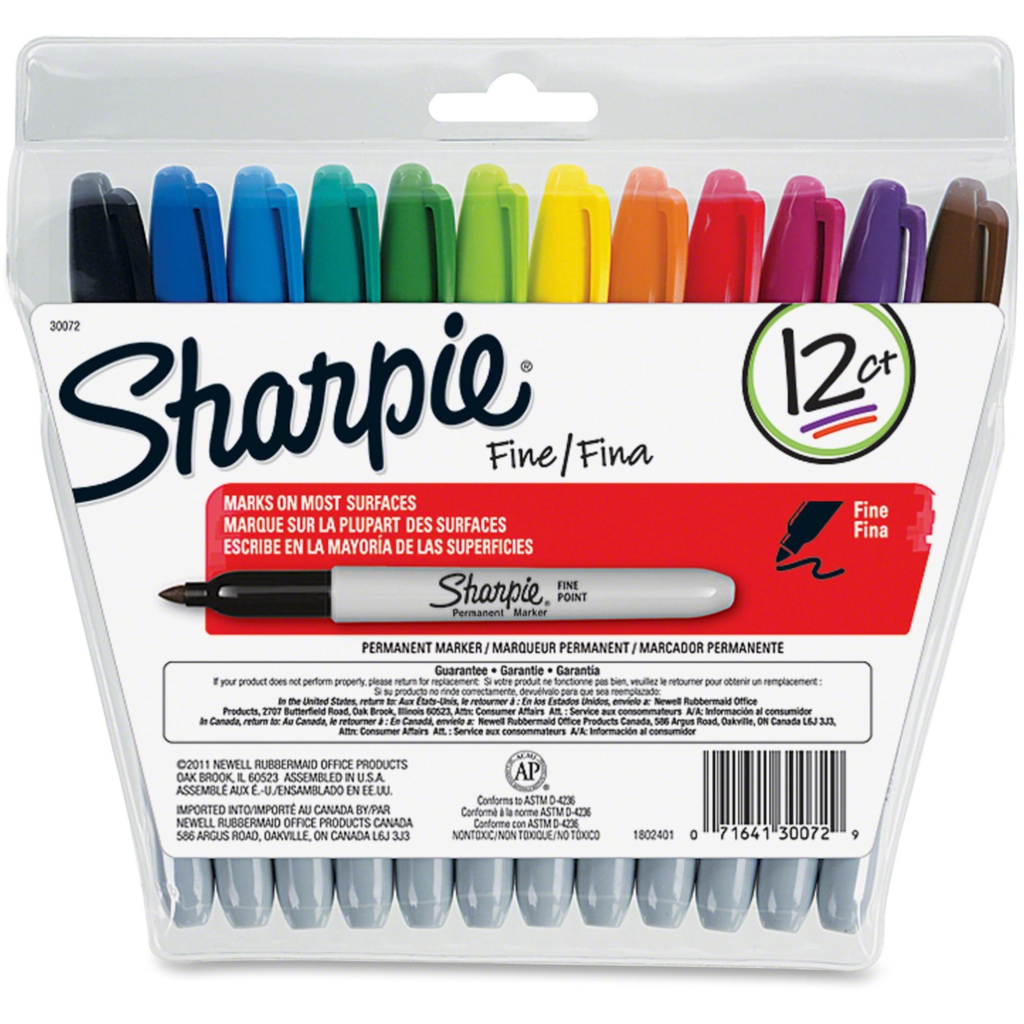 Permanent Marker, Sharpie, Fine Point, 12 Color/ST, AST