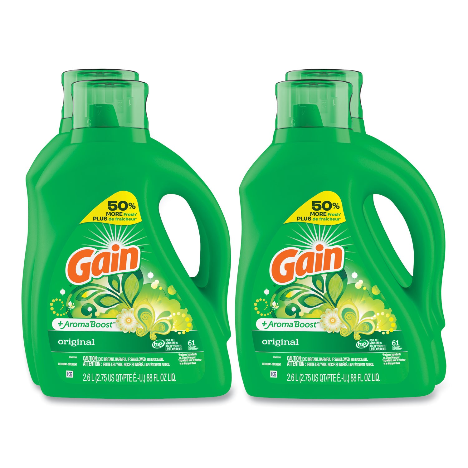 Gain Liquid Laundry Detergent, Gain Original Scent, 88 oz Pour Bottle, 4/Carton