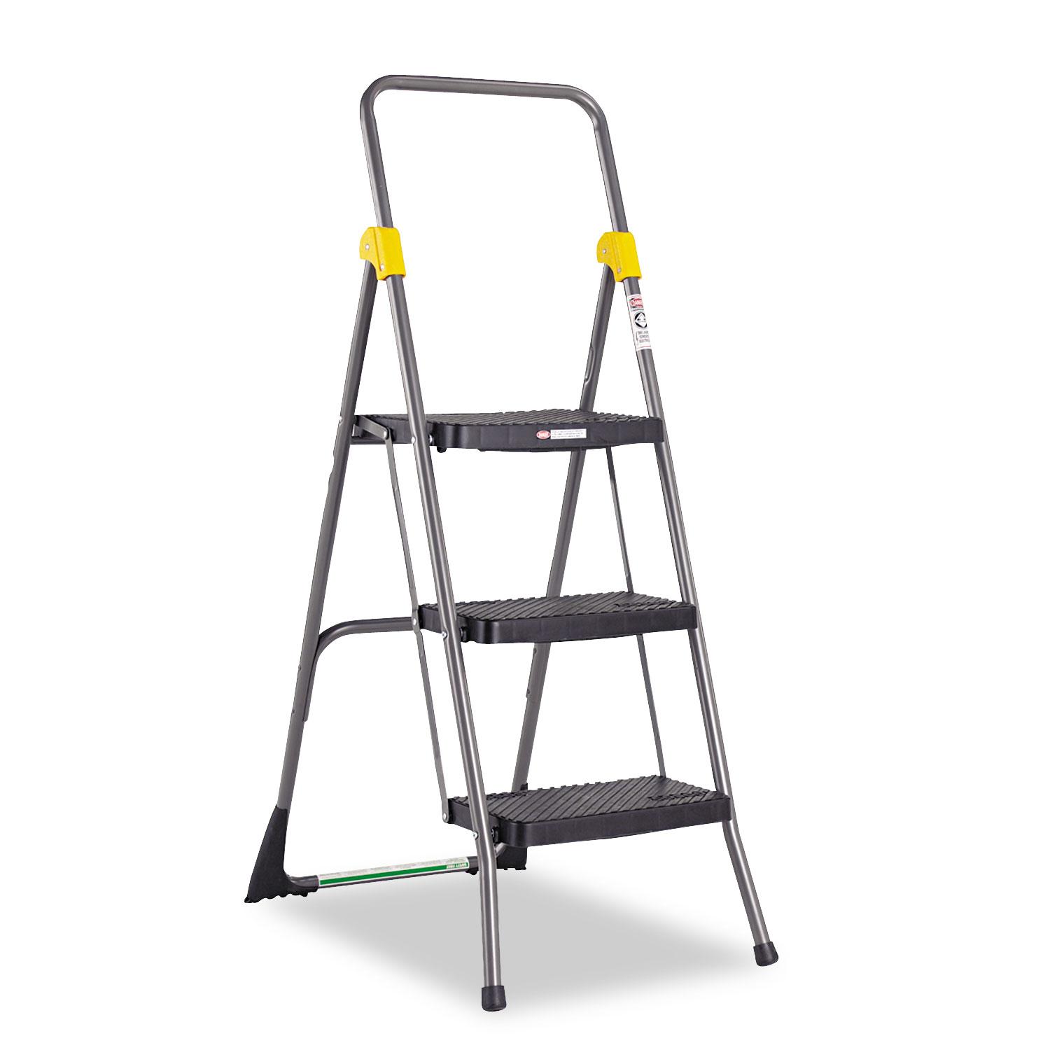 Cosco® Commercial 3-Step Folding Stool, 300lb Cap, 20 1/2w x 32 5/8d x 52 1/8h, Gray
