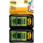 Post-it® Flags Arrow Message 1" Page Flags, "Sign and Date", Green, 2 50-Flag Dispensers/Pack