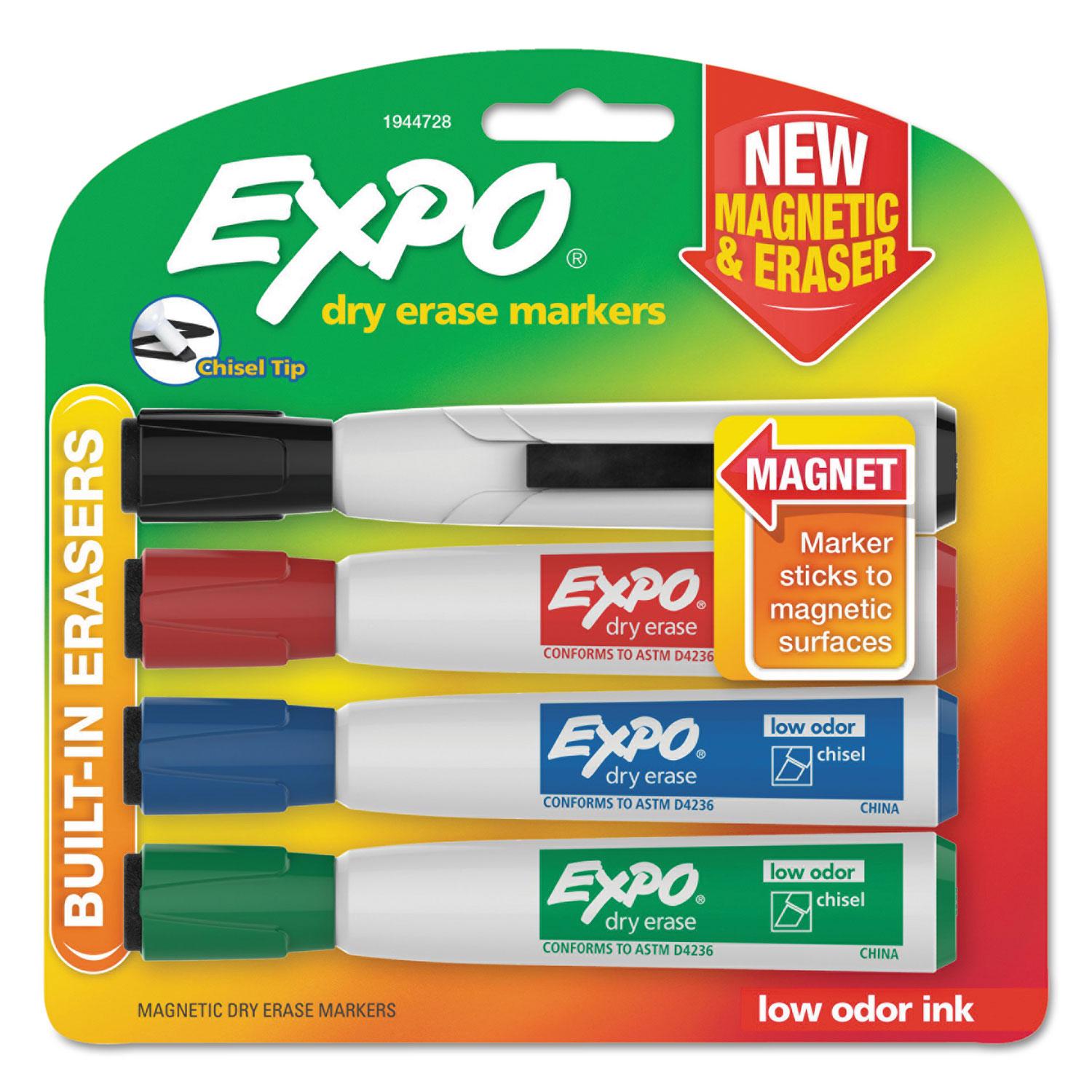 EXPO® Magnetic Dry Erase Marker, Chisel Tip, Assorted, 4/Pack