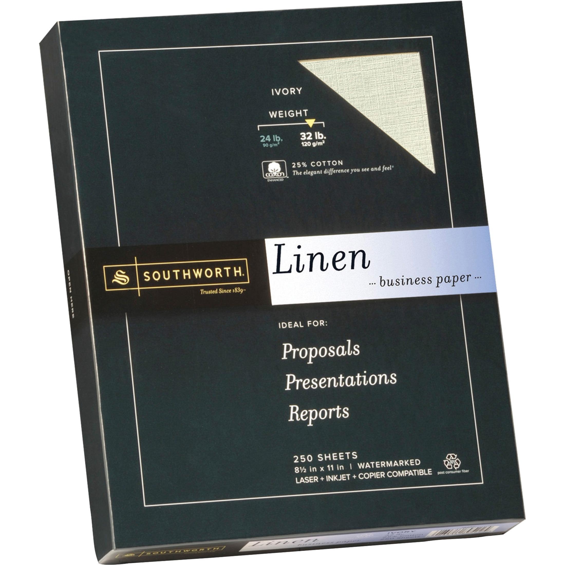 Fine Linen Paper, 32 lb, 8-1/2"x11", 250/BX, Ivory