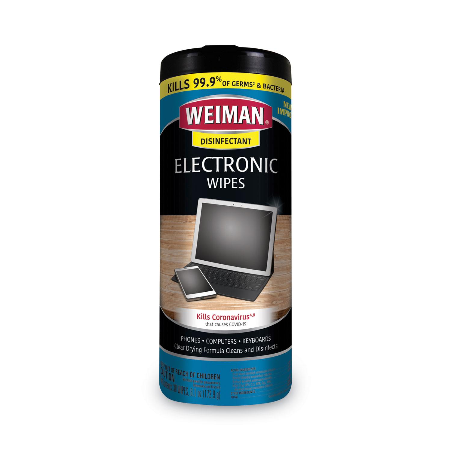 WEIMAN® E-tronic Wipes, 8" x 7", White, 30/Canister, 4/Carton