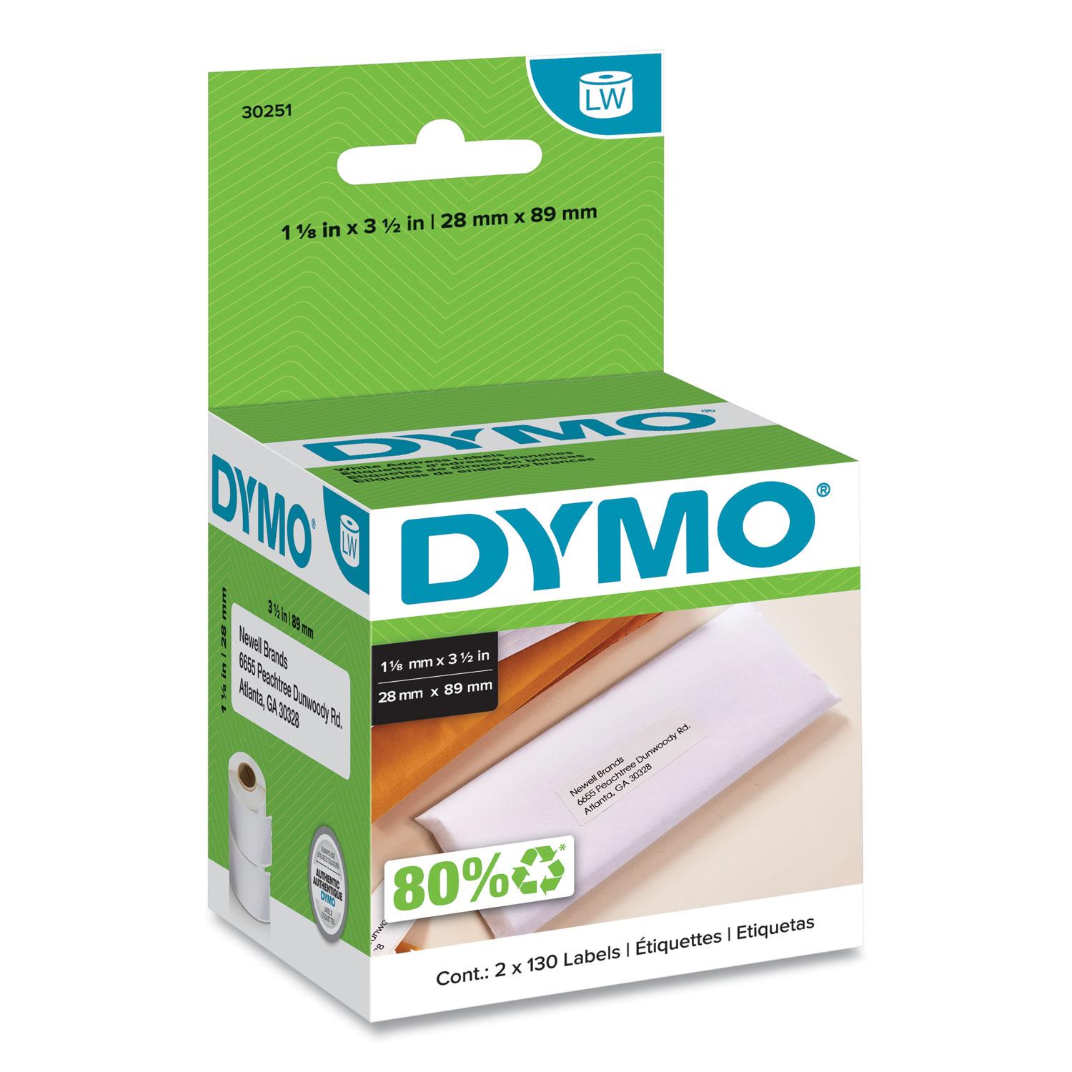 DYMO® LabelWriter Address Labels, 1 1/8 x 3 1/2, White, 130 Labels/Roll, 2 Rolls/Pack