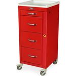 Red M-Series Tall Narrow Width Emergency Cart, Four Drawers, Breakaway Lock