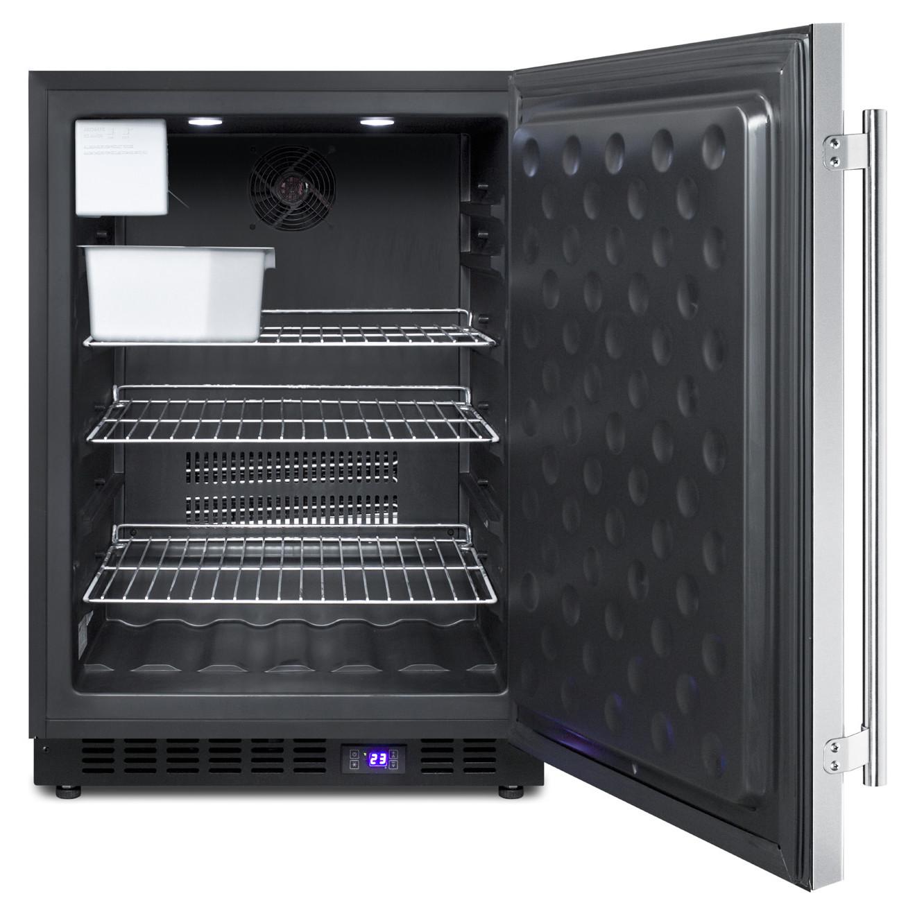 Frost-Free Built-In Undercounter All-Freezer For Residential Use, With Icemaker, Digital Thermostat, Stainless Steel Door, Locking, and Black Cabinet