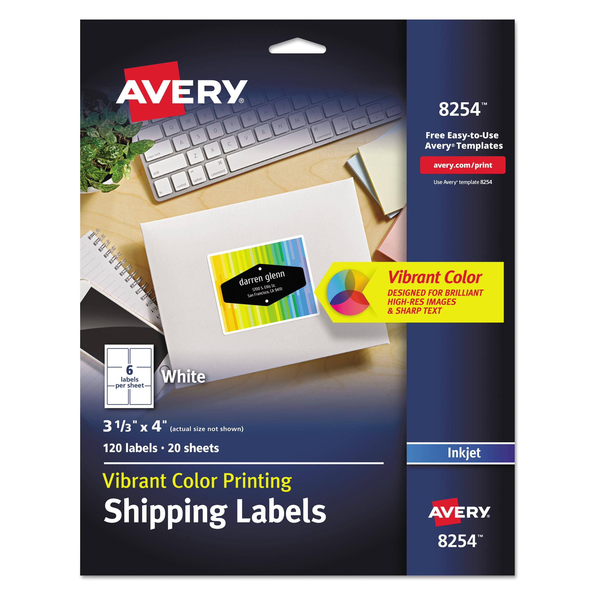 Avery® Vibrant Color-Printing Shipping Labels, 3 1/3 x 4, Matte White, 120/Pack