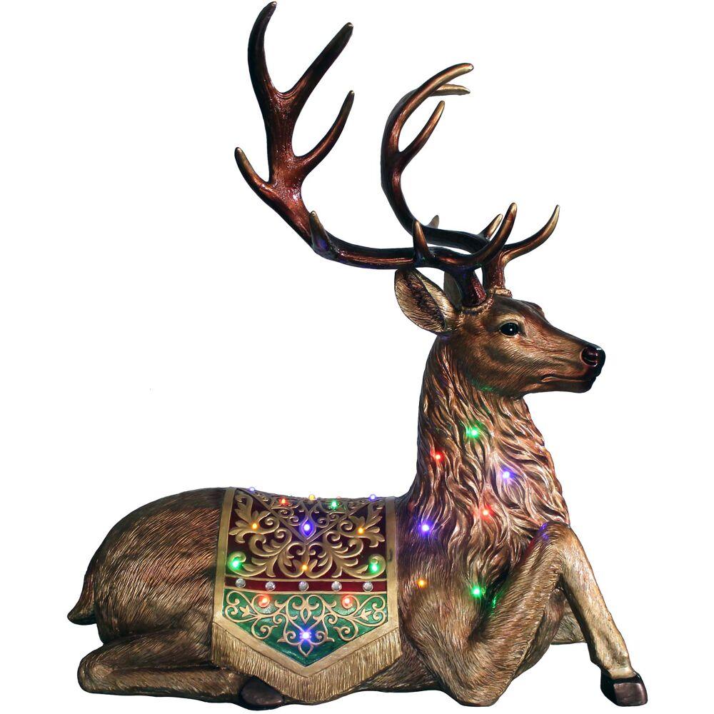 Indoor/Outdoor Oversized Christmas Decor with Long-Lasting LED Lights, 4-Ft. Tall Sitting Reindeer with Metallic Finish