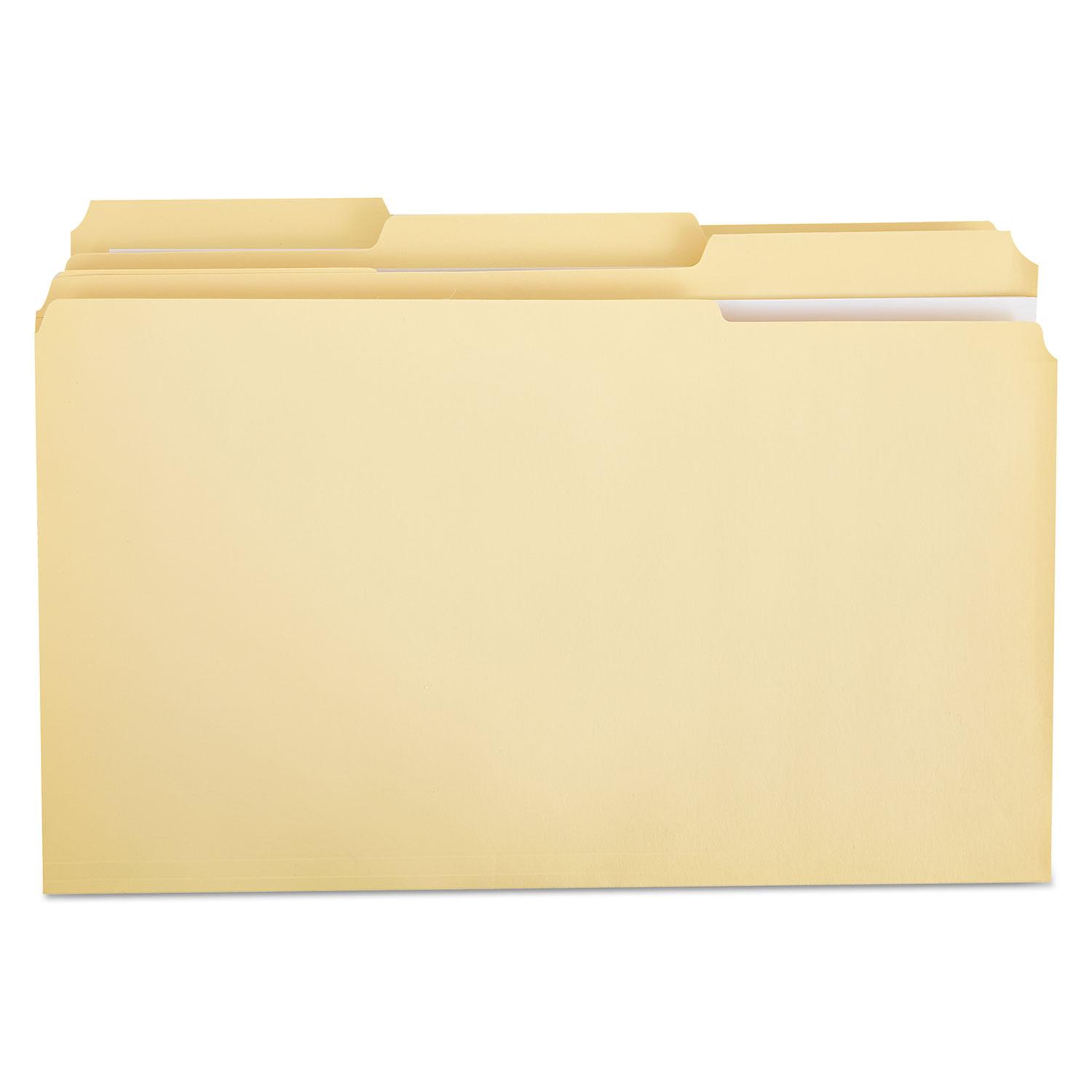 Universal® File Folders, 1/3 Cut Assorted, Two-Ply Top Tab, Legal, Manila, 100/Box