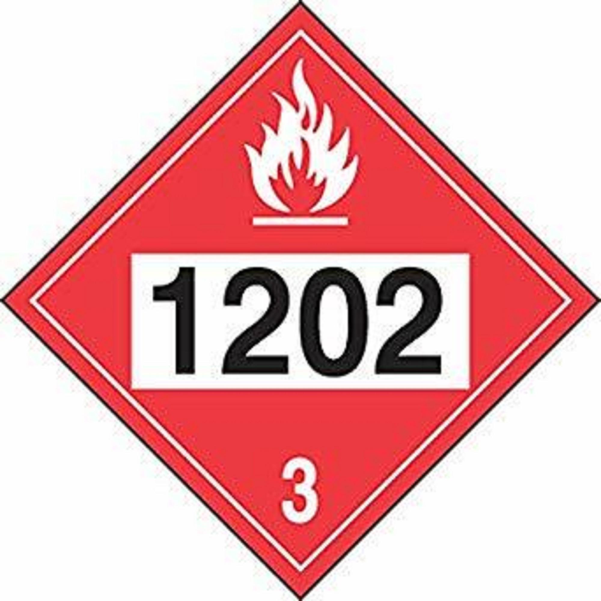 4-Digit Dot Placard: Hazard Class 3 - 1202 (Diesel Fuel) (Graphic), White/Black On Red Plastic, 10.75In X 10.75In
