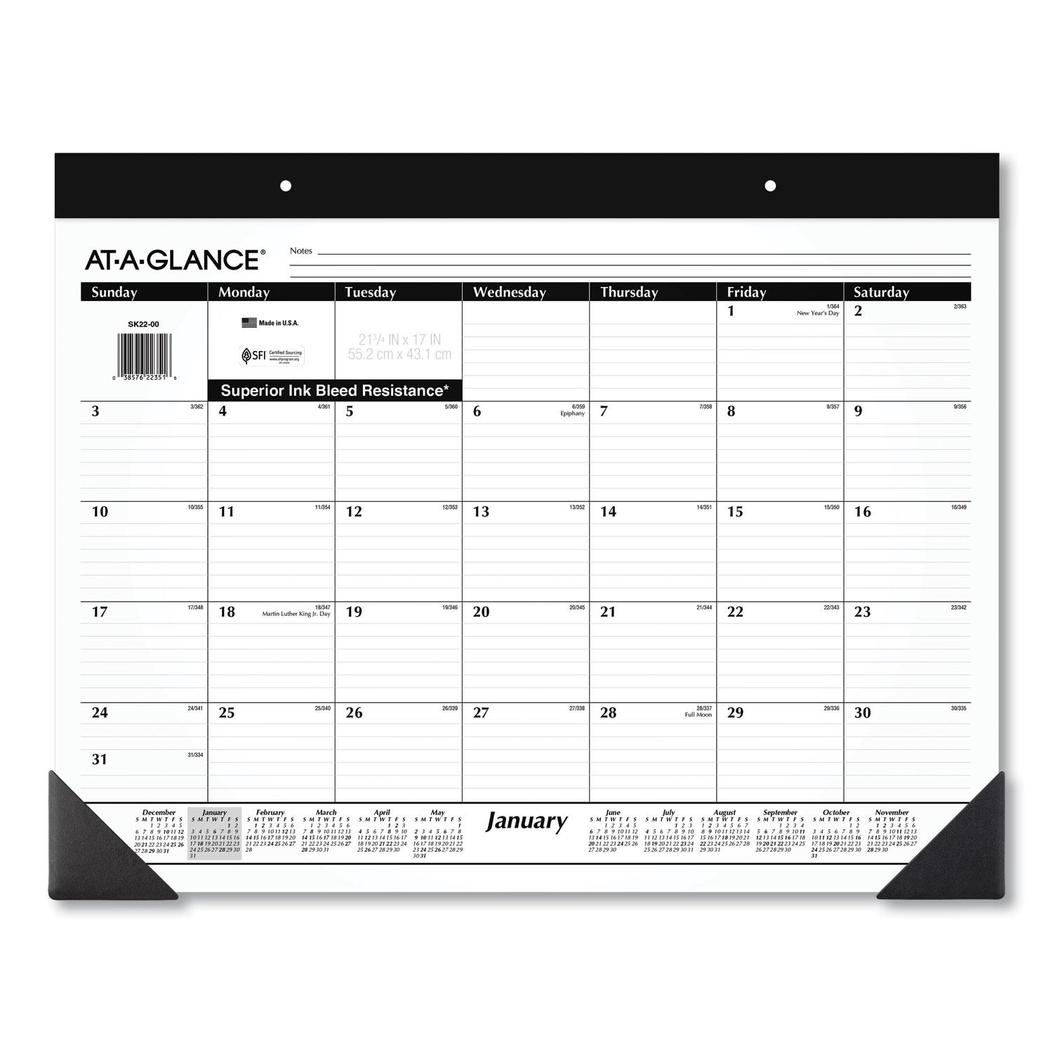 AT-A-GLANCE® Monthly Refillable Desk Pad, 22 x 17, White,
