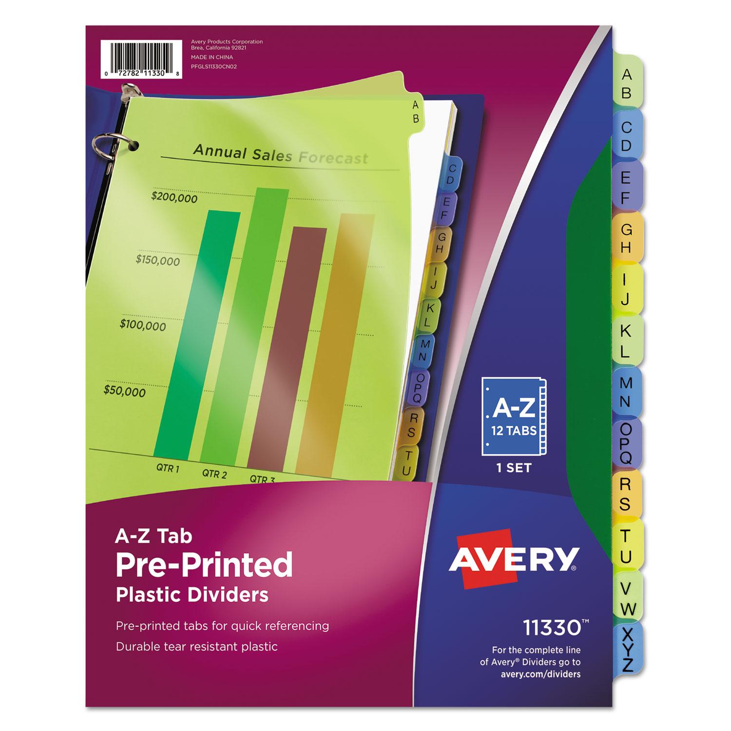 Avery® Preprinted Plastic Tab Dividers, 12-Tab, Letter