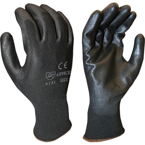 Black 13-Gauge Polyester Glove with Black Polyurethane Palm, EN388