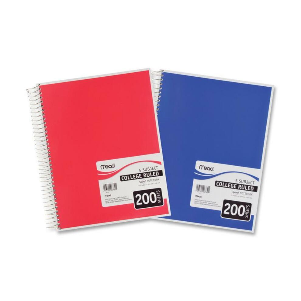 Spiral Notebk,5 Subject,College Ruled,200 Sht,8-1/2"x11",AST