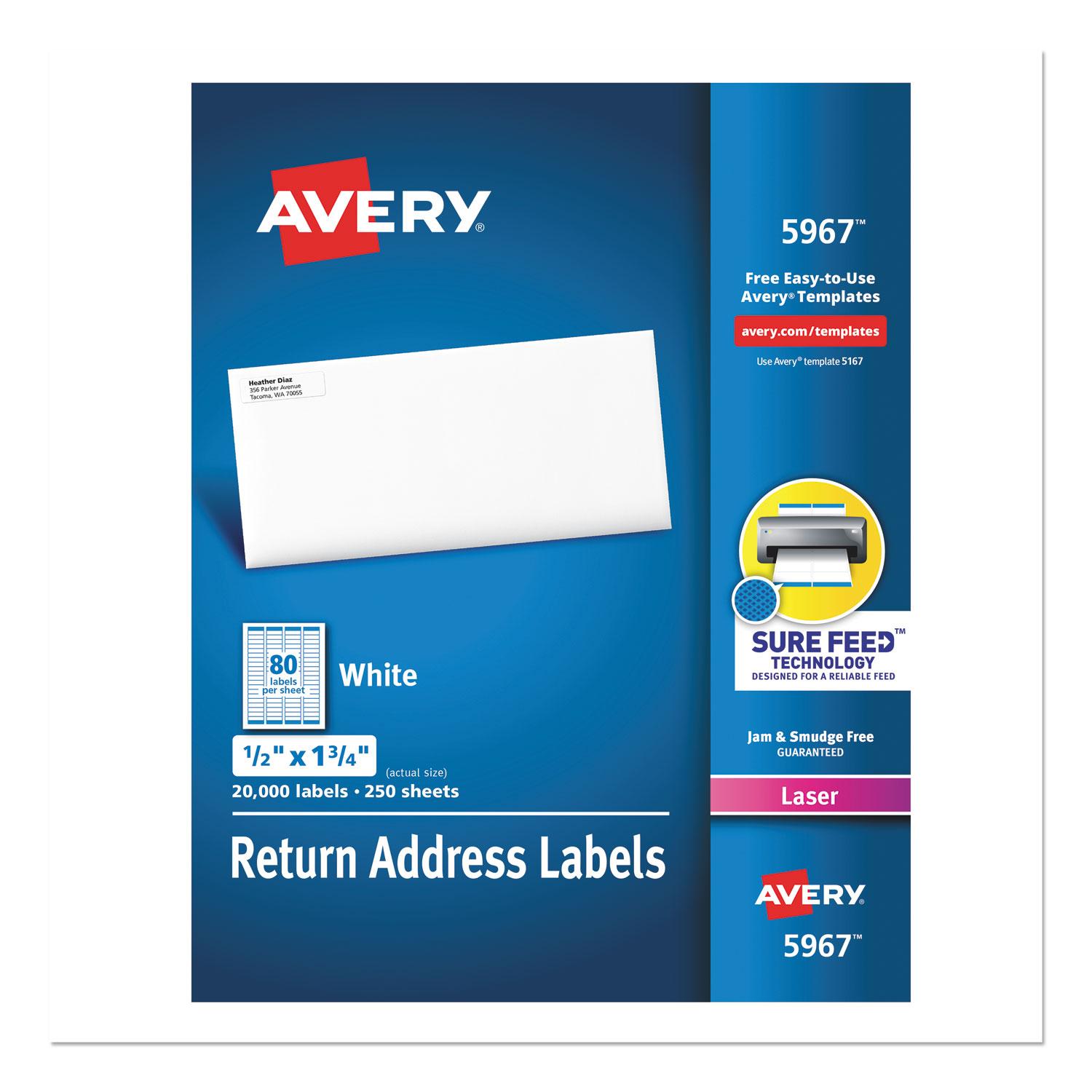 Avery® Address Labels for Laser Printers, 1/2 x 1 3/4, White, 20000/Box