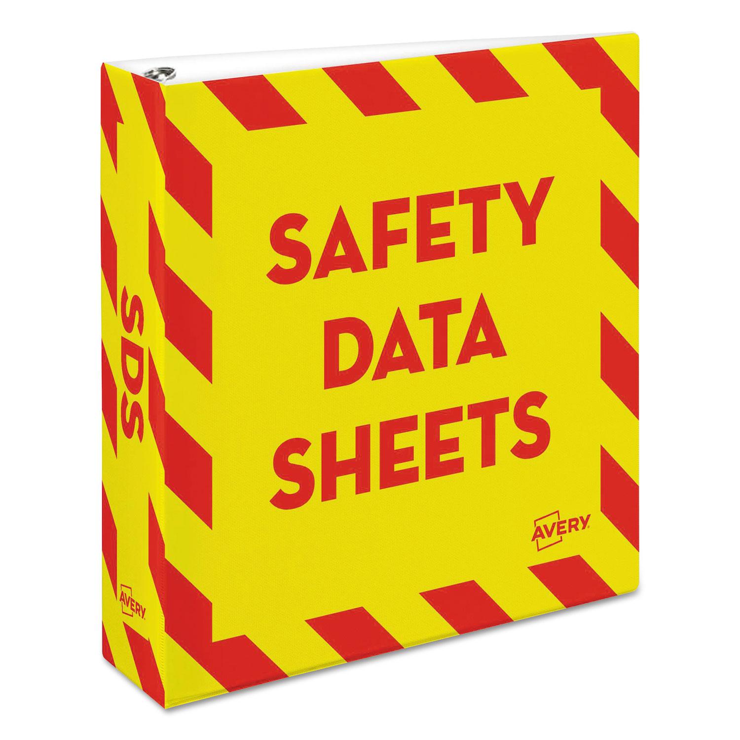 Avery® Heavy-Duty Preprinted Safety Data Sheet Binder, 2" Cap, Yellow/Red