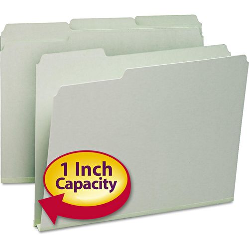 Smead Pressboard File Folders, 1" Exp, 1/3-Cut Top Tab, Letter, Gy/Gn, 25/Box