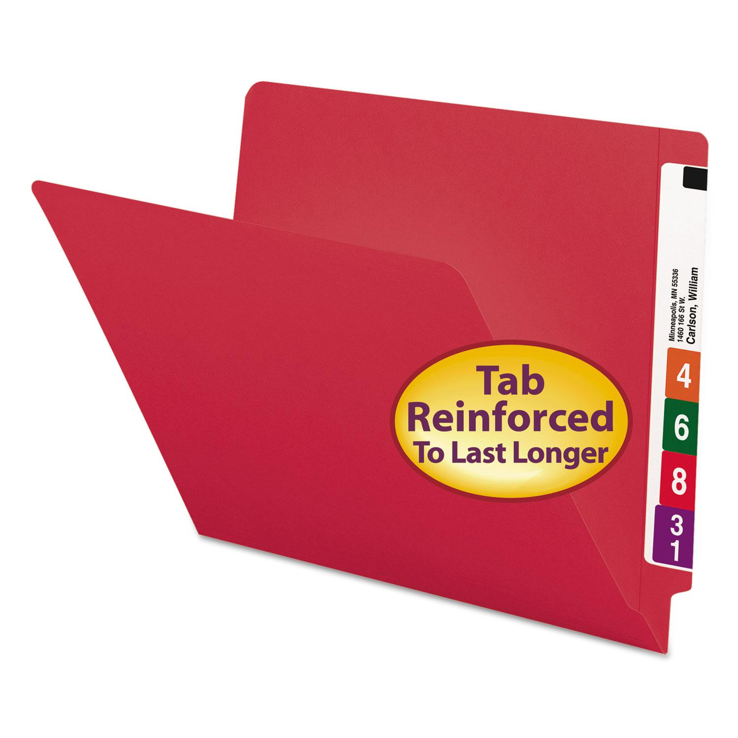 Smead Colored File Folders, Straight Cut, Reinforced End Tab, Letter, Red, 100/Box
