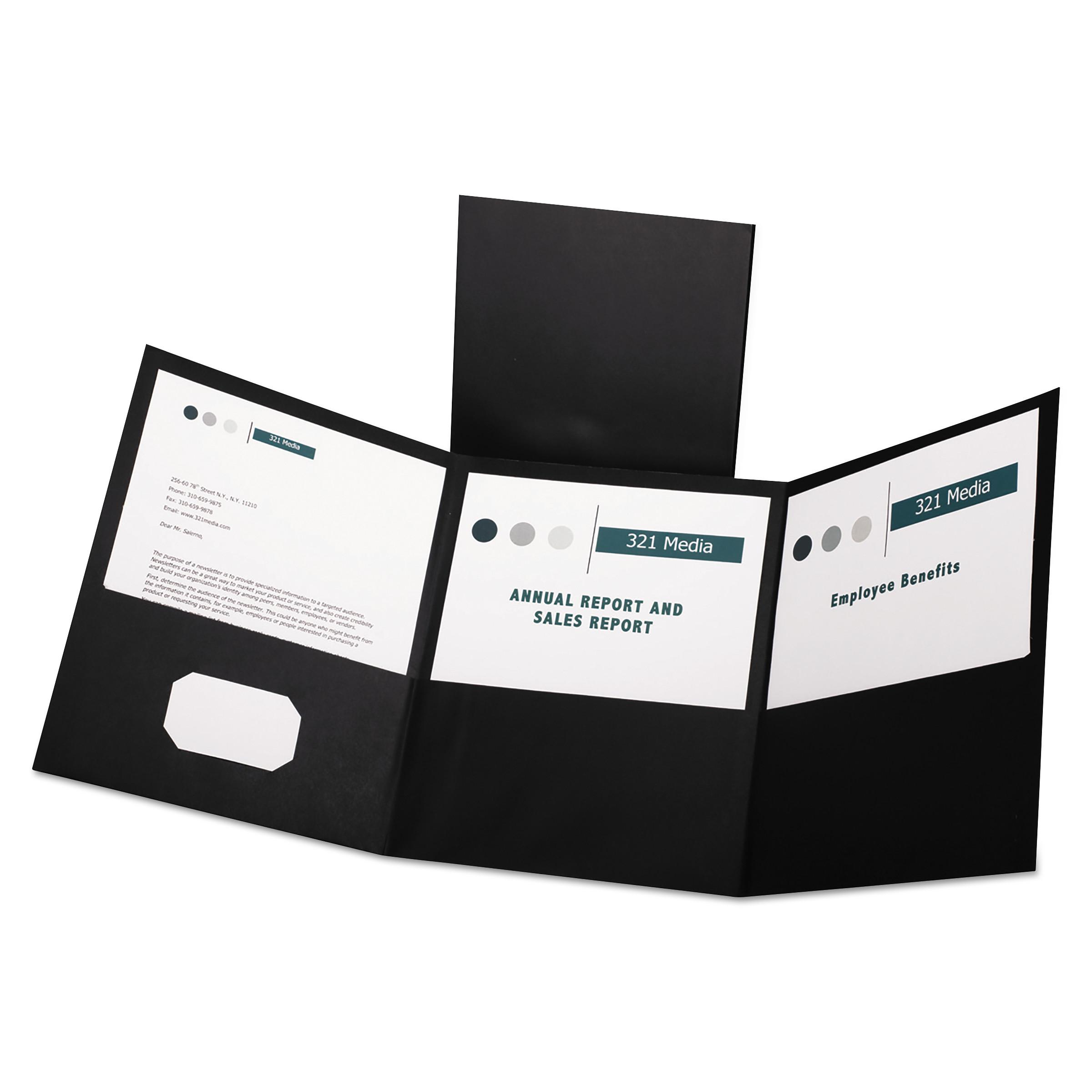 Oxford™ Tri-Fold Folder w/3 Pockets, Holds 150 Letter-Size Sheets, Black