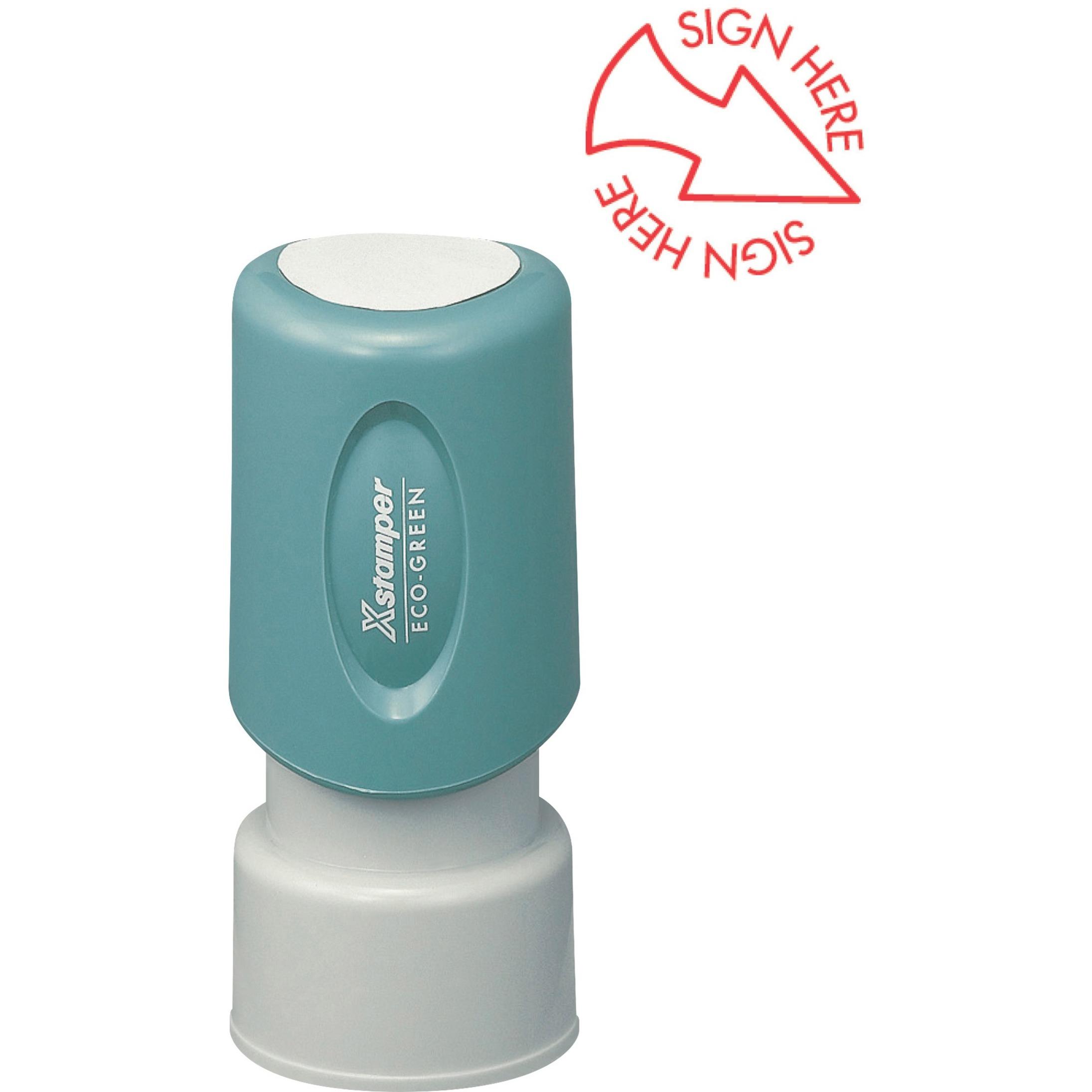 Specialty Stamp,"Sign Here",5/8",Pre-Inked,Re-inkable,Red