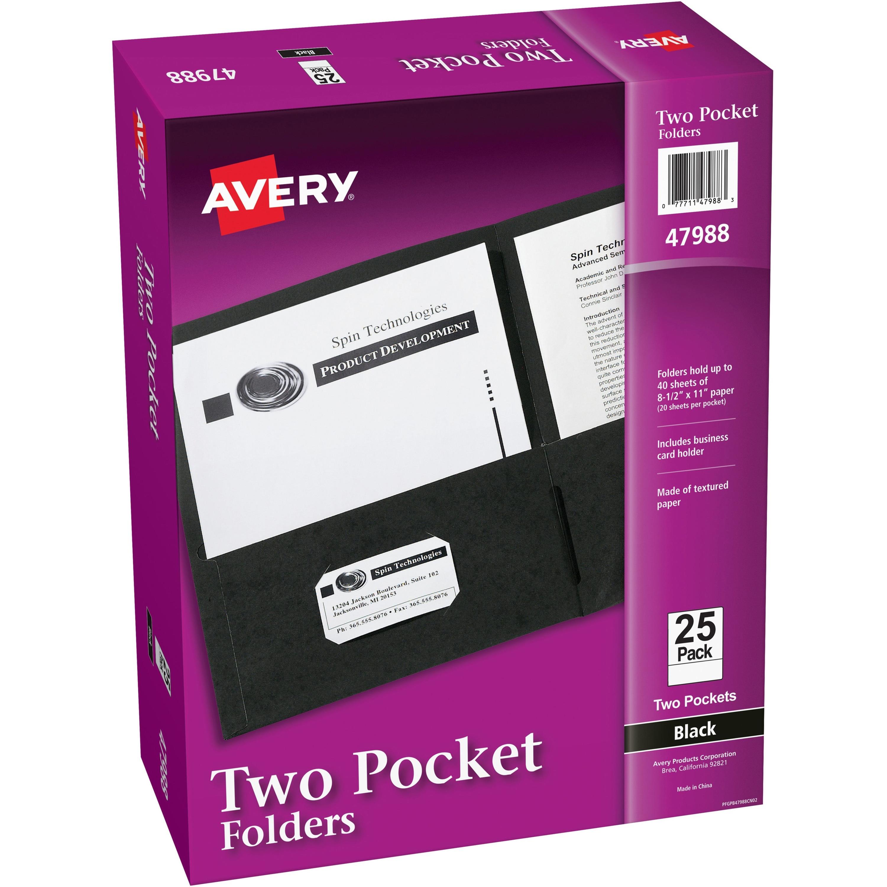 2-Pocket Folder, Letter-size, 20Sh/Pocket, 25/BX, Black
