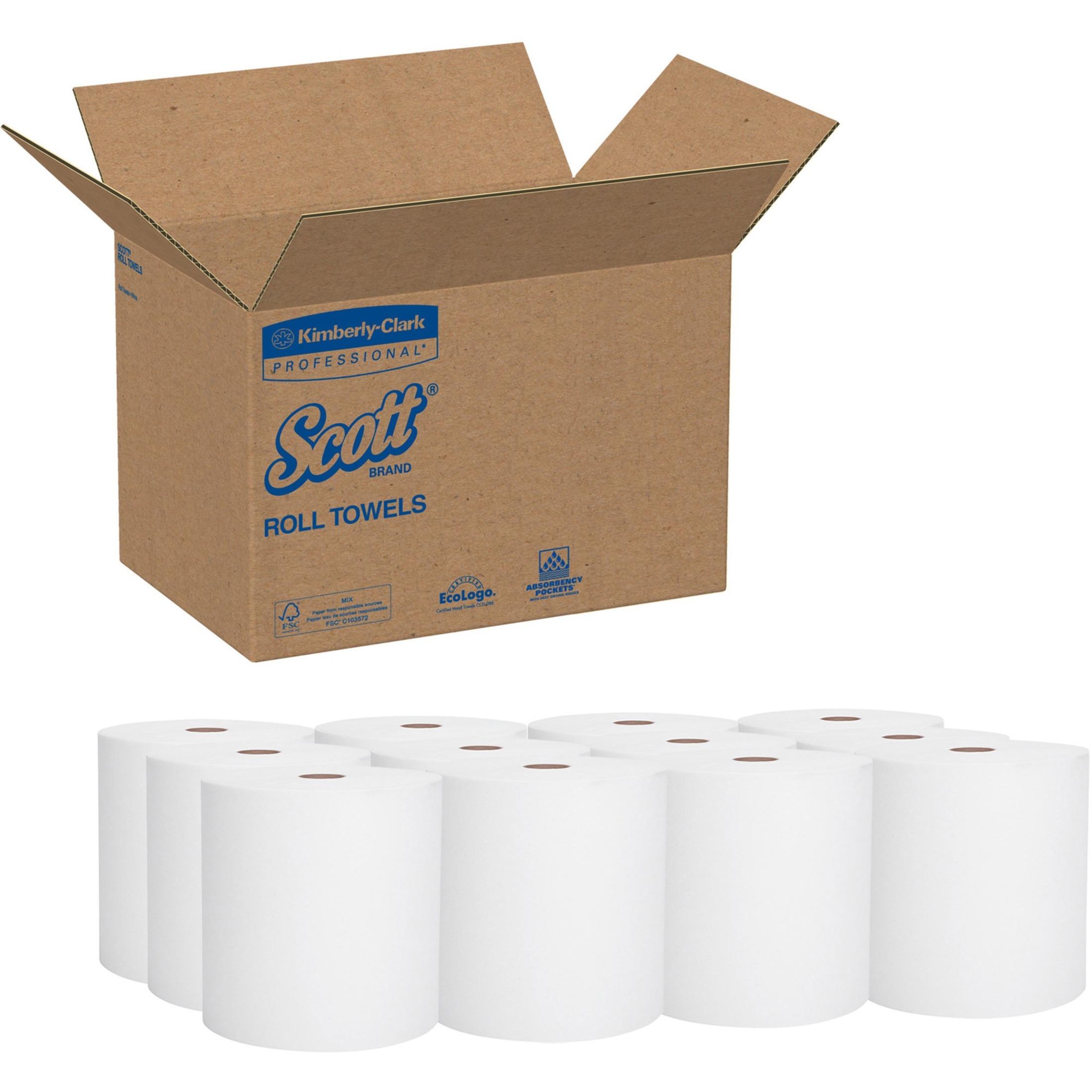 Scott Hard Roll Paper Towels, 8"x400', 12/CT, White