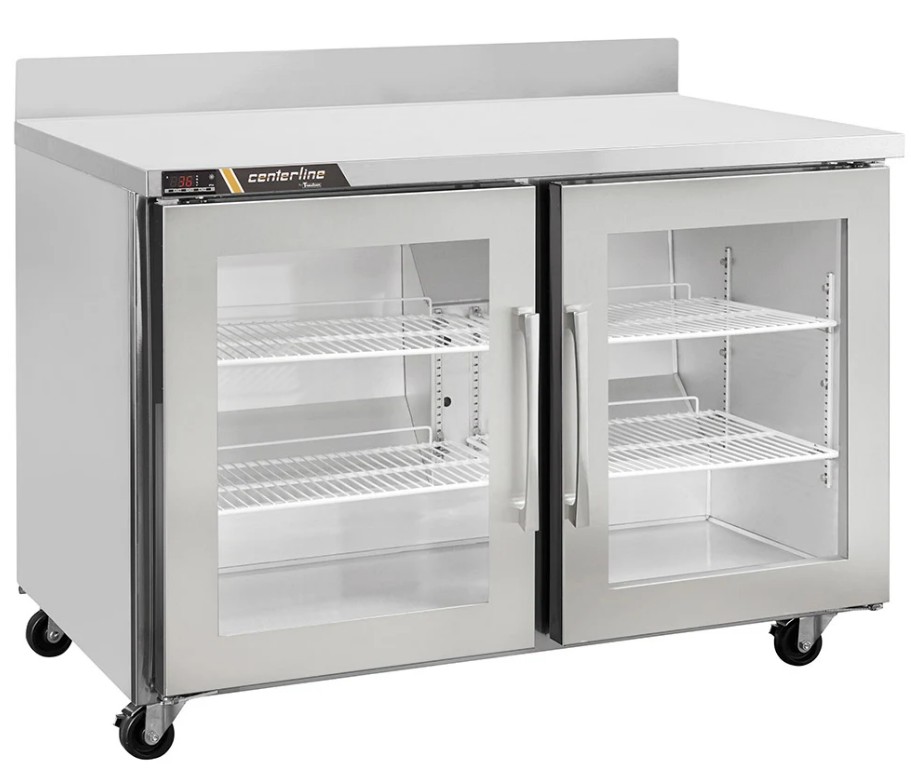 Centerline by Traulsen 48" Undercounter Refrigerator, Glass Doors, Work Top, Self-Contained - Hinging: Left/Left