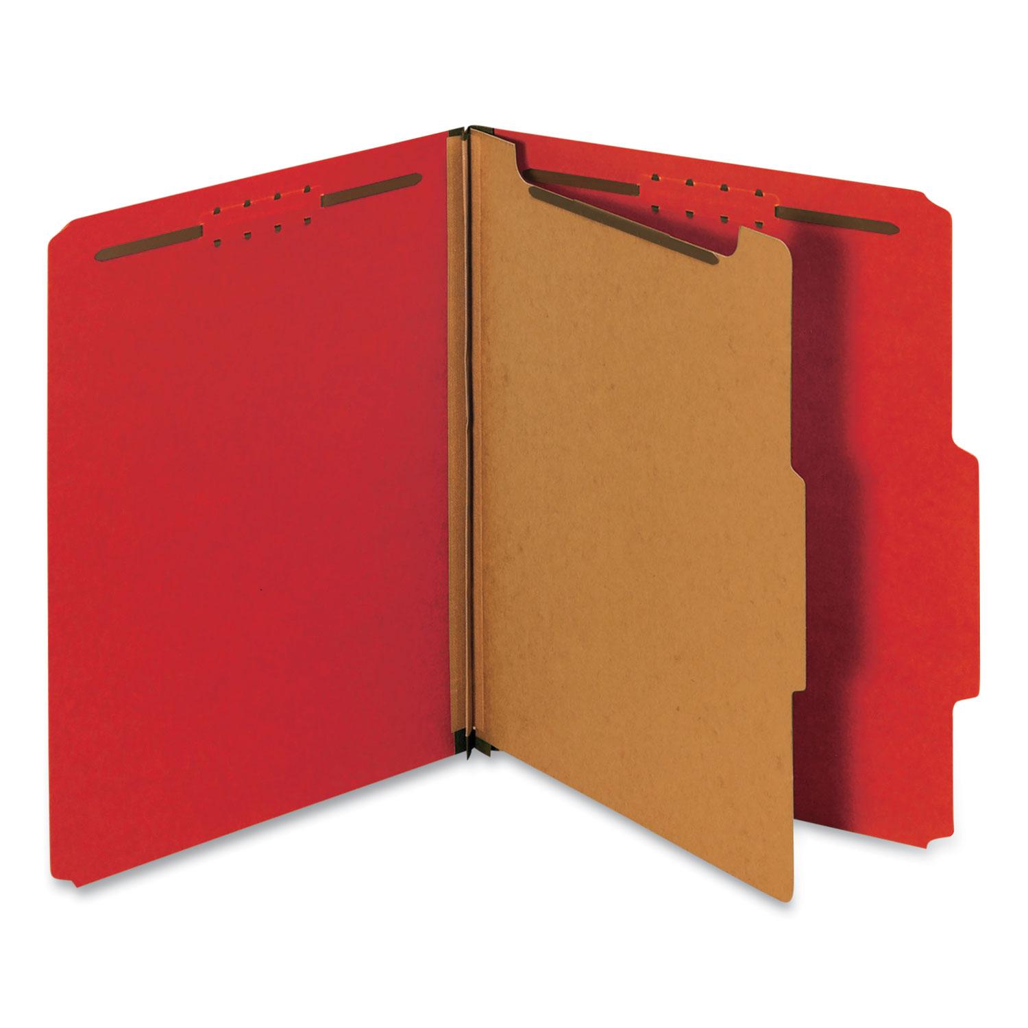 Universal® Pressboard Classification Folders, Letter, Four-Section, Ruby Red, 10/Box
