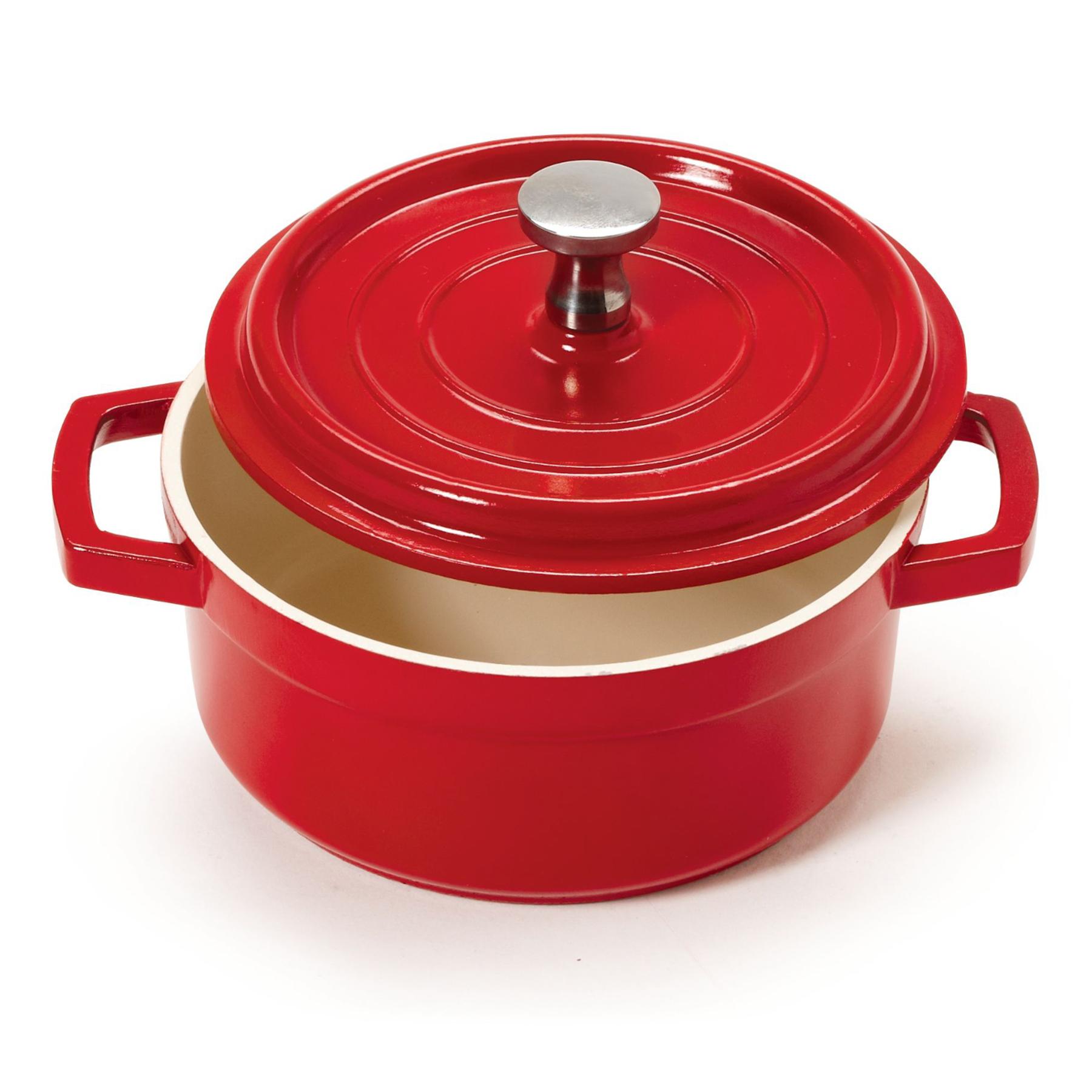 8 oz. Mini Induction Ready Round Bistro Pot w/ Lid, RW-Red/White