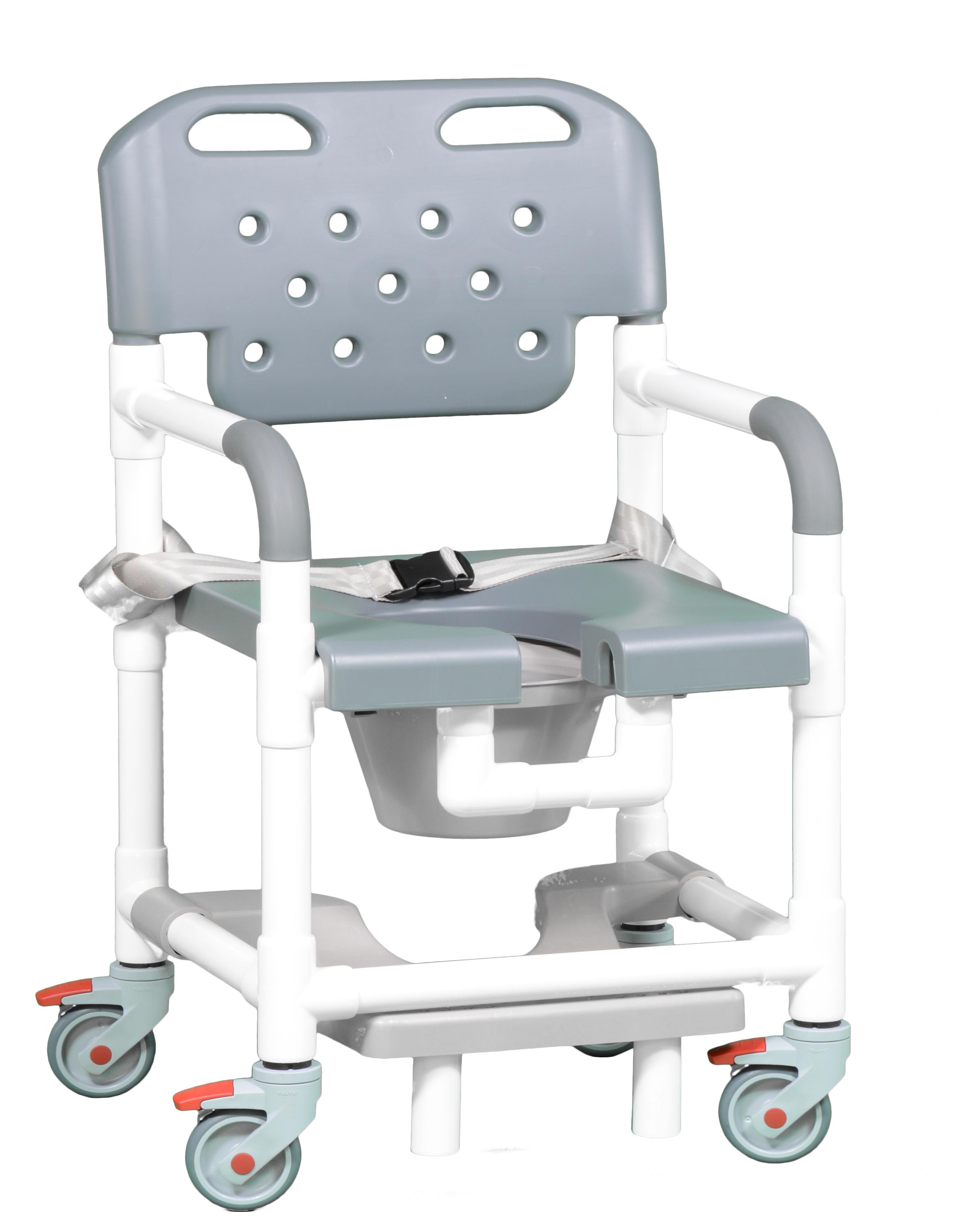IPU Platinum Shower Chair Commode w/Slide-out Footrest & Safety Belt - Clearance 17 in - Backrest/Seat Color: Gray