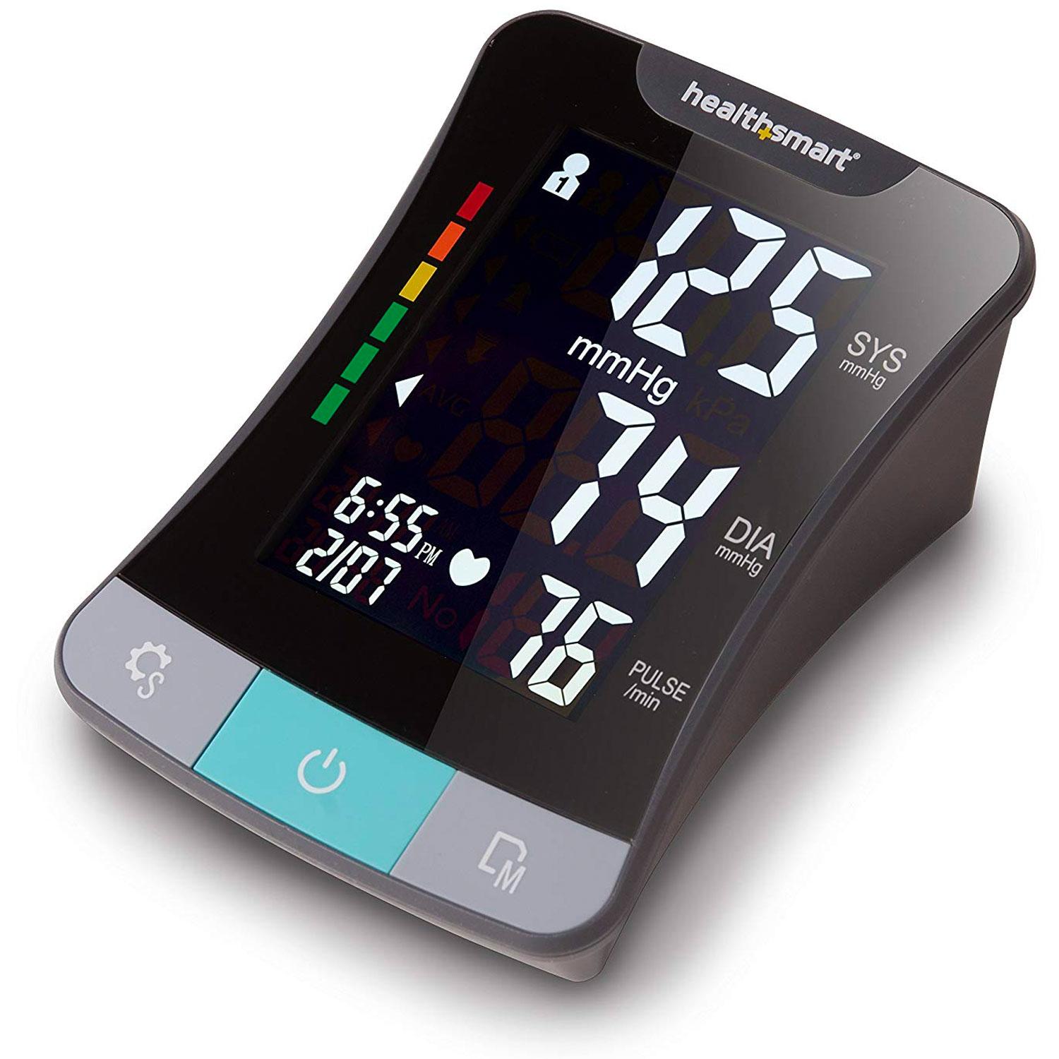 HealthSmart Premium Talking Digital Arm Blood Pressure Monitor with Adult Cuff Two Person 120 Reading Memory, Black and Gray