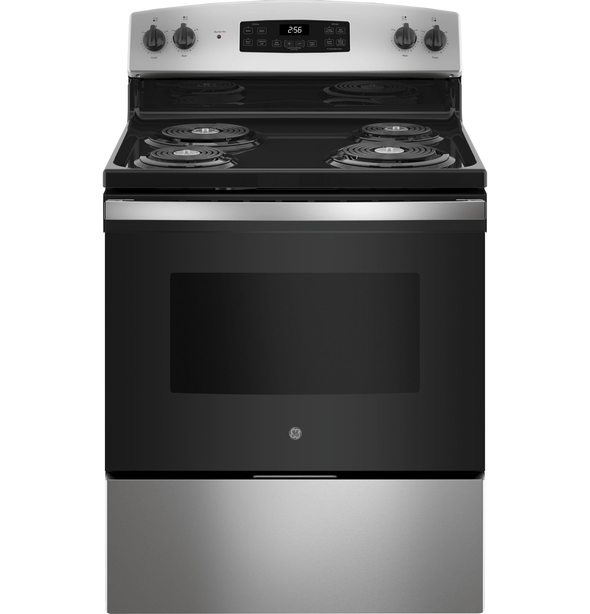 GE® 30" Free-Standing Self-Clean Electric Range, Coil Top, Stainless Steel/Black