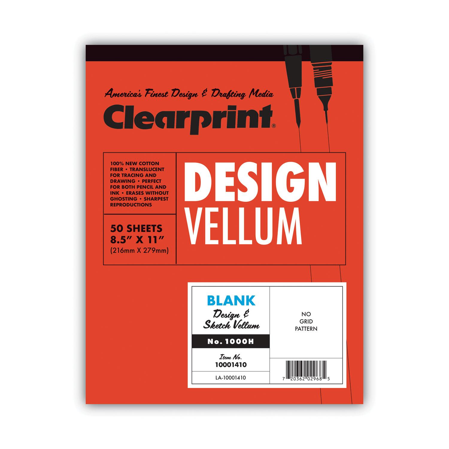 Clearprint® Design Vellum Paper, 16lb, White, 8-1/2 x 11, 50 Sheets/Pad