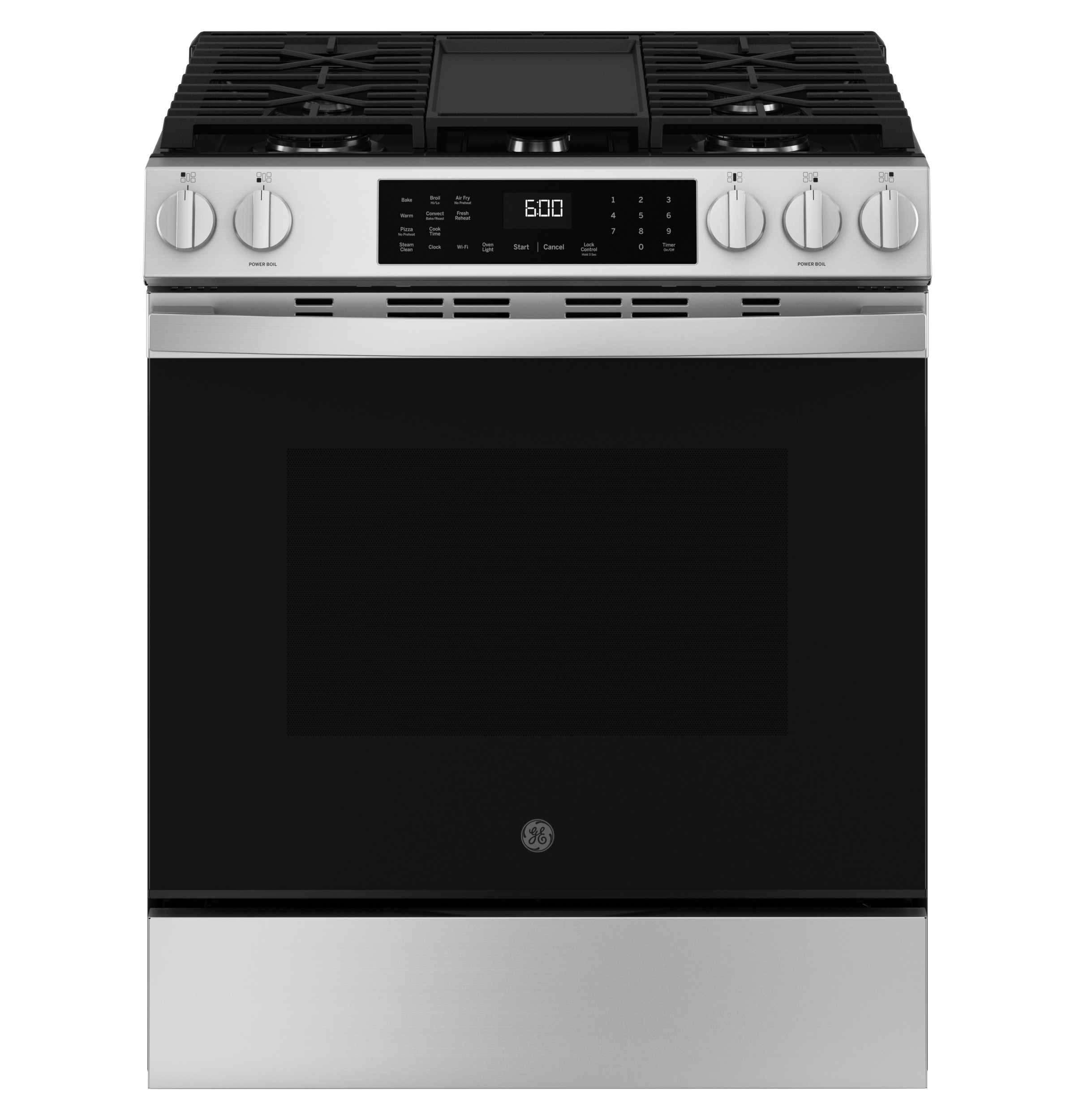 GE® 30" Slide-In Front-Control Convection Gas Range with No Preheat Air Fry, Fingerprint Resistant Stainless