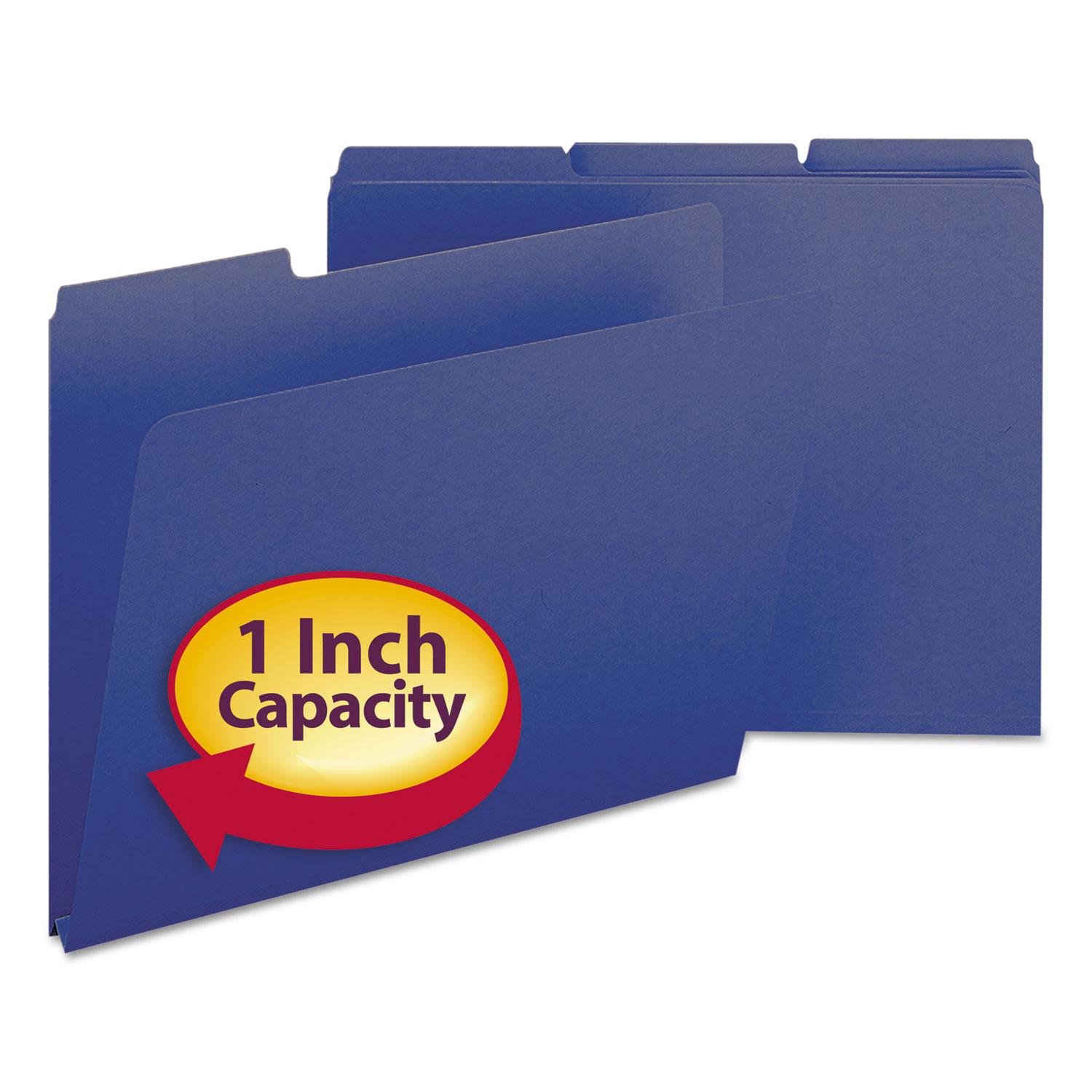Smead Pressboard File Folders, 1" Expansion, 1/3-Cut Top Tab, Letter, DK Blue, 25/Box