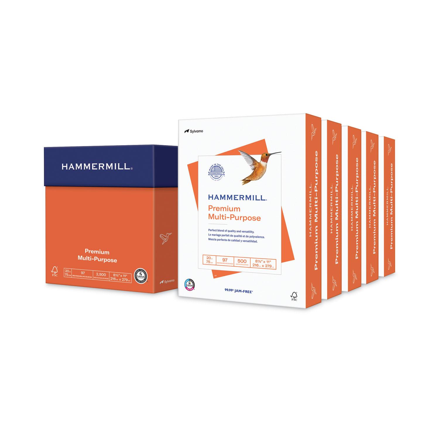 Hammermill® Premium Multipurpose Paper, 20lb, 8-1/2 x 11, White, 500/RM, 5 RM/CT