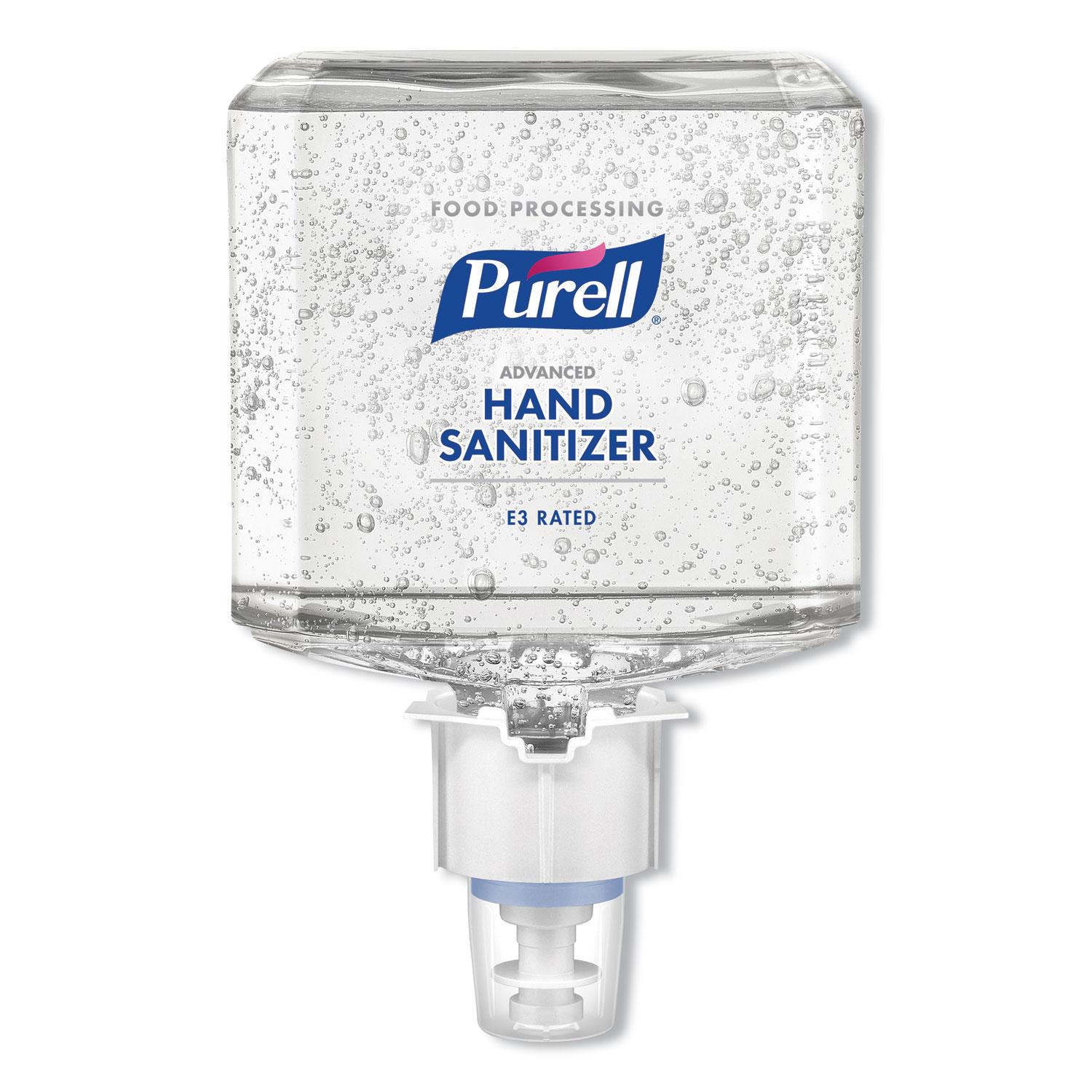 PURELL® Food Processing Advanced E3 Gel Hand Sanitizer, 1,200 mL Bottle, Fragrance-Free, For ES6 Dispensers, 2/Carton