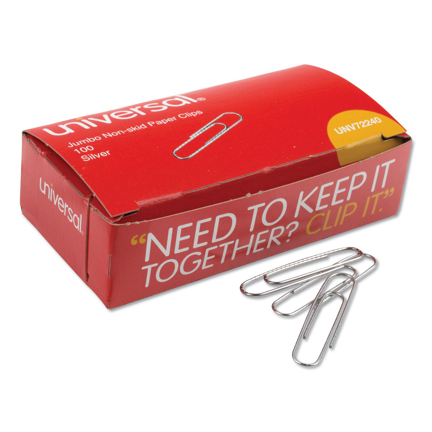Universal® Nonskid Paper Clips, Wire, Jumbo, Silver, 1000/Pack